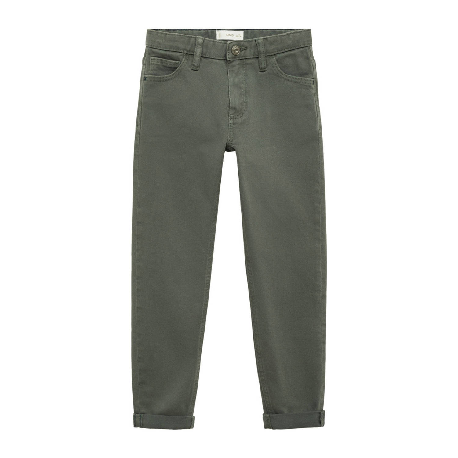 Mango Kids regular fit broek donkergroen Jongens Stretchkatoen Effen 122