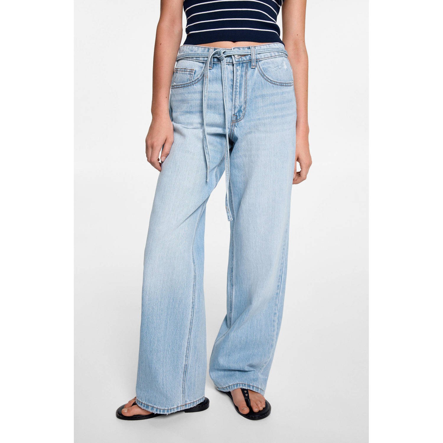 MANGO TEENS wide leg jeans lichtblauw Meisjes Katoen Effen 152(XXS)