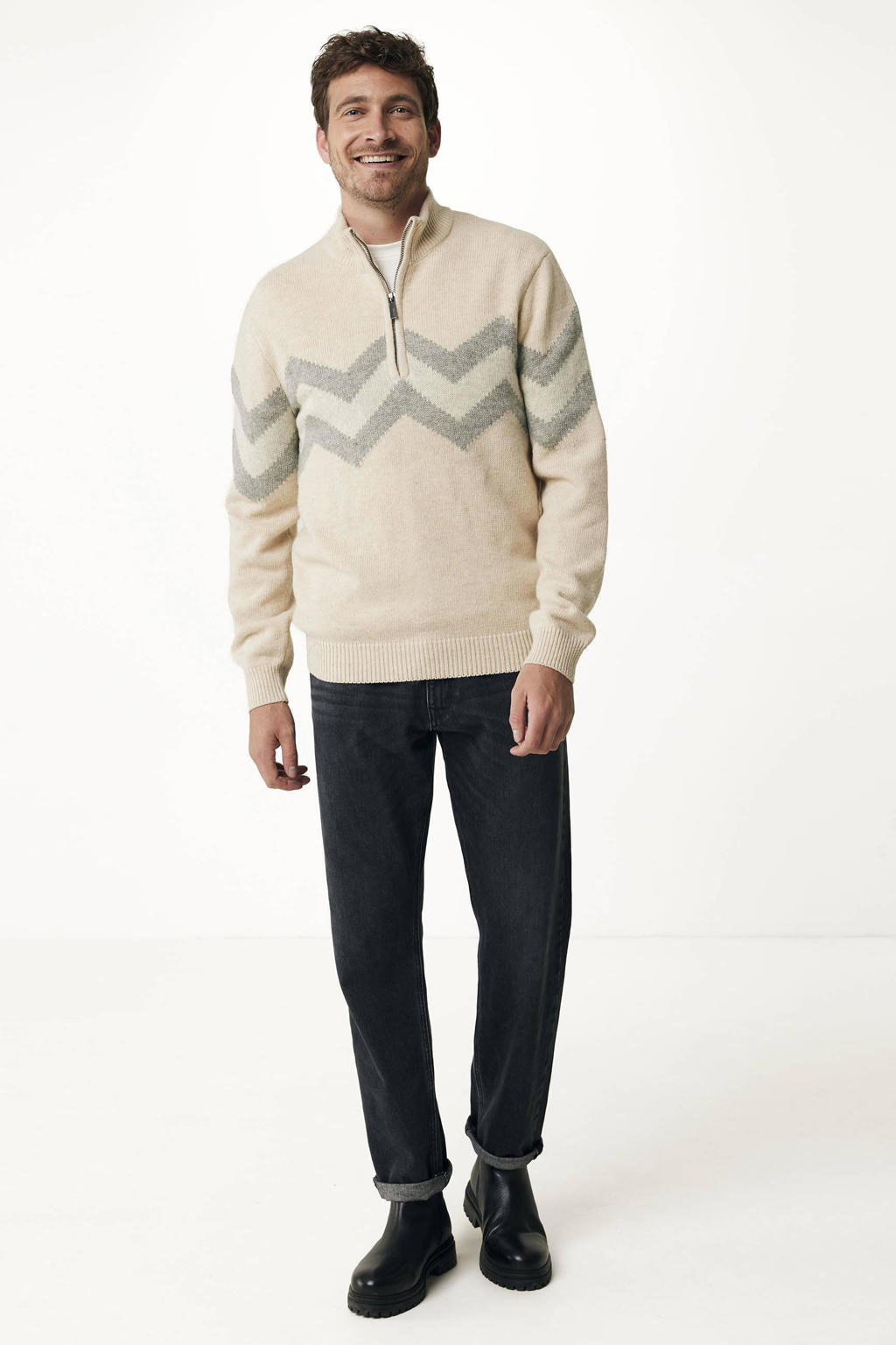 Yukirtiq Basic trui met V-hals voor heren, met mock-kraag, gebreide kleding, casual pullover met lange mouwen, gebreide trui, Grijs Wit, L Yukirtiq Basic trui met V-hals voor heren, met mock-kraag, gebreide kleding, casual pullover met lange mouwen, gebreide trui, Grijs Wit, L