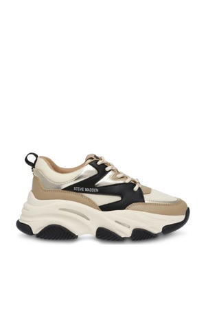 Progressive chunky leren sneakers kaki/zwart