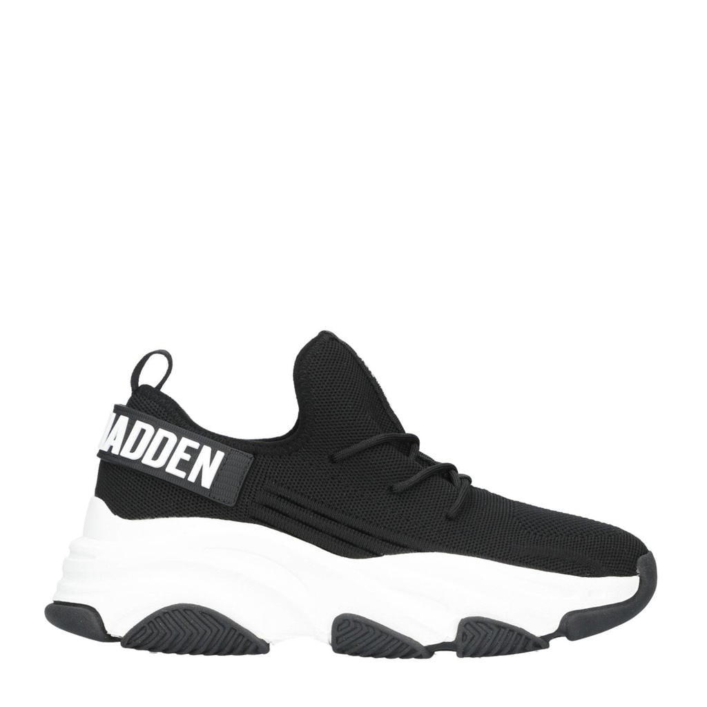 Zwart en witte dames Steve Madden chunky leren sneakers van textiel met veters en logo