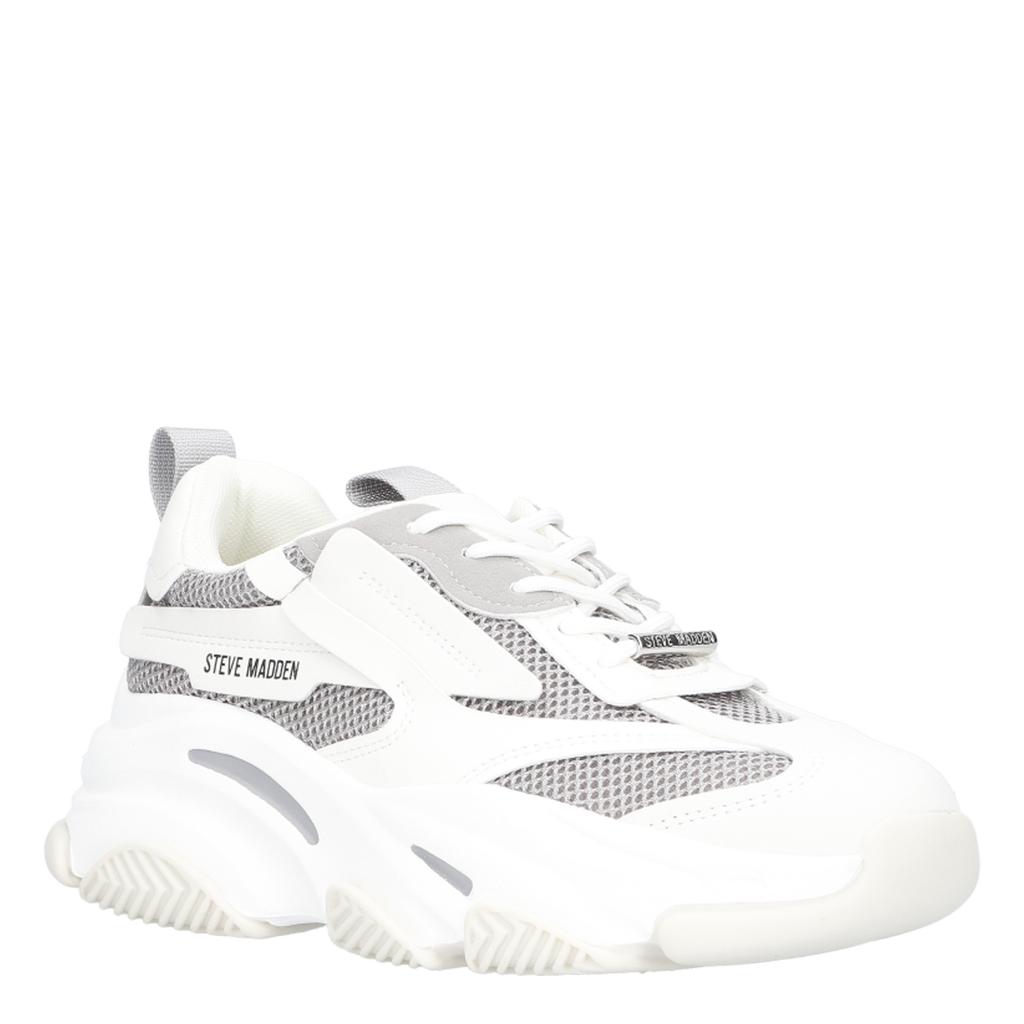 Grijs en ecru dames Steve Madden Possession-E chunky sneakers van textiel met veters