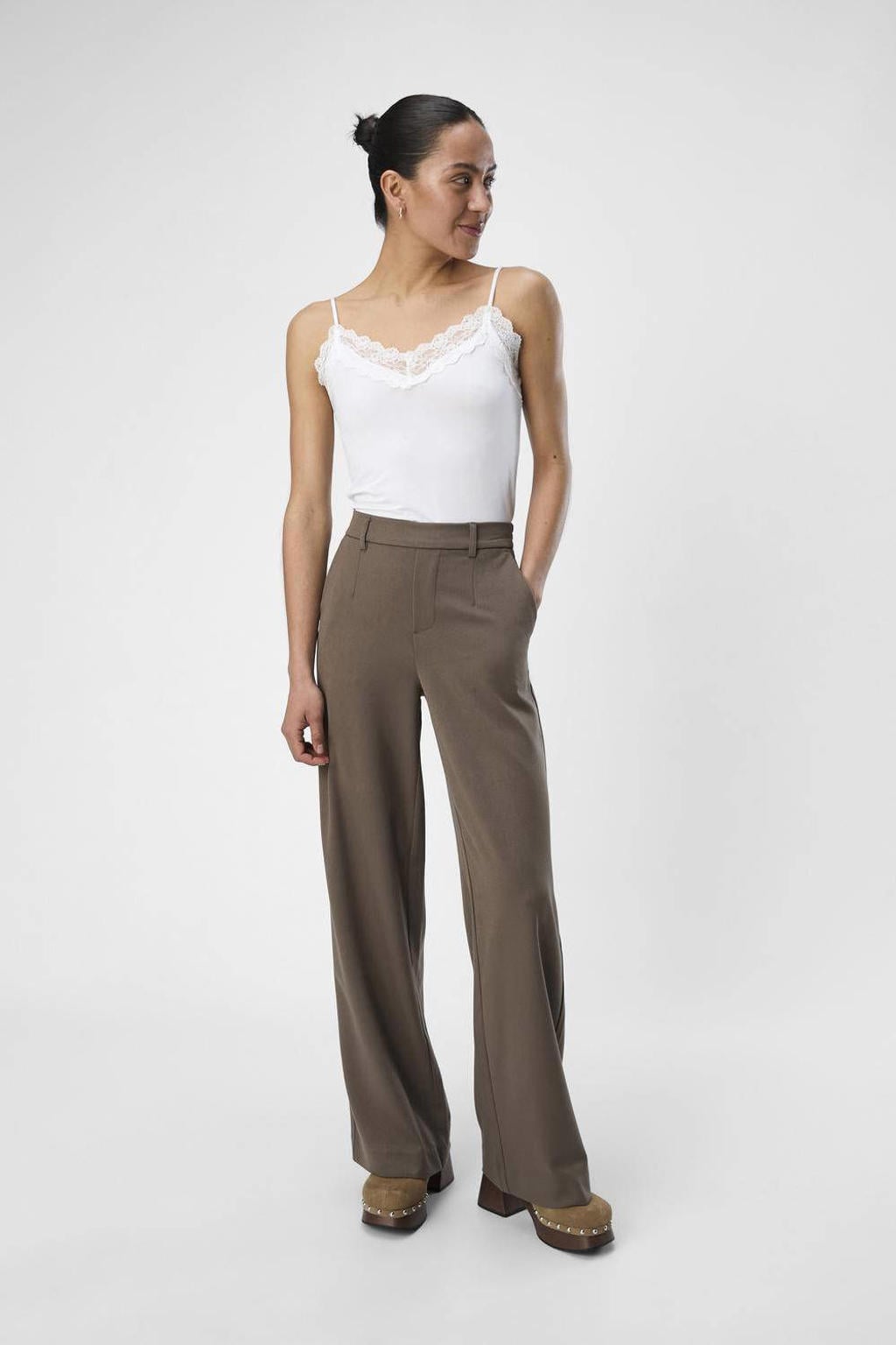 OBJECT wide leg pantalon OBJLISA bruin