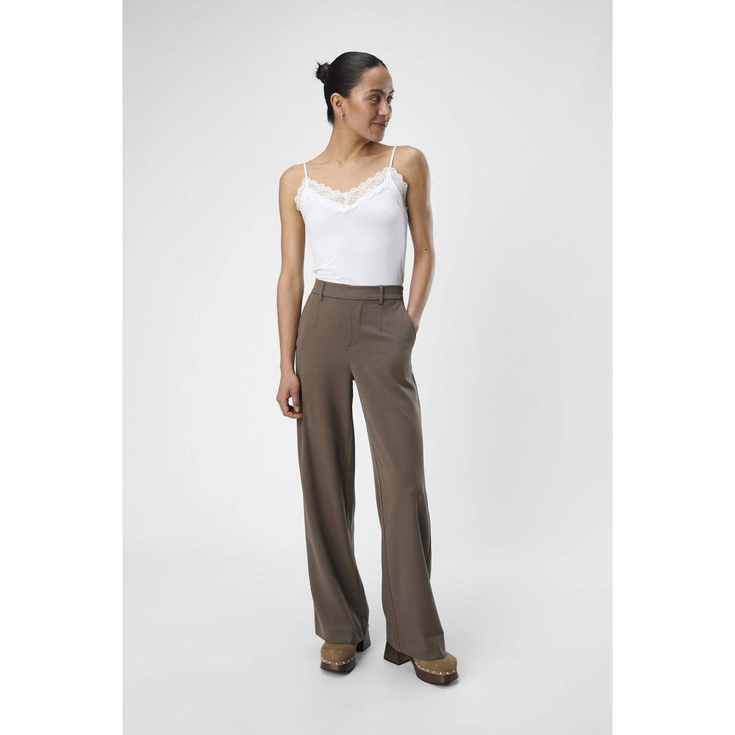 OBJECT wide leg pantalon OBJLISA bruin