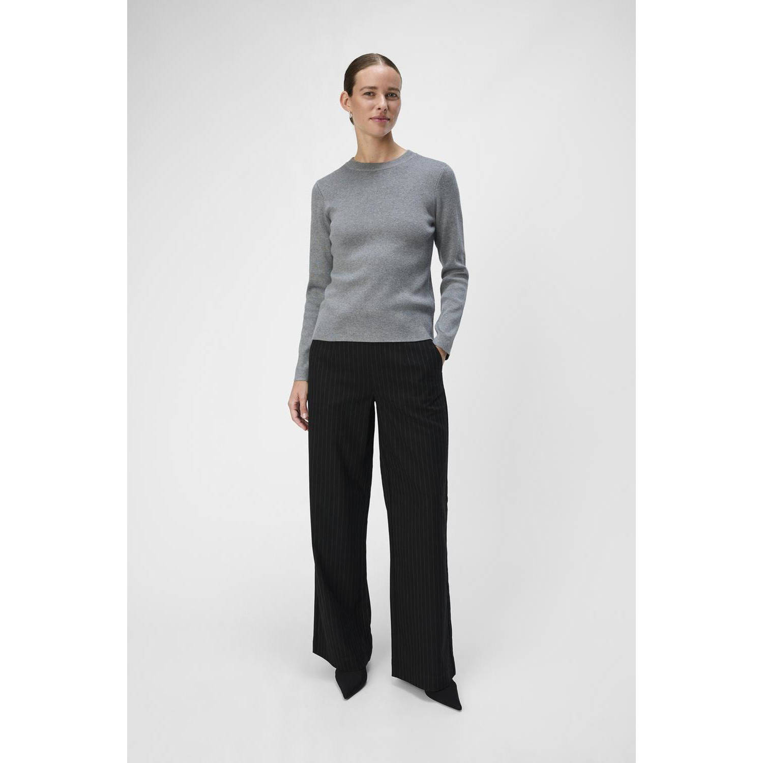 OBJECT wide leg pantalon met krijtstreep OBJLISA