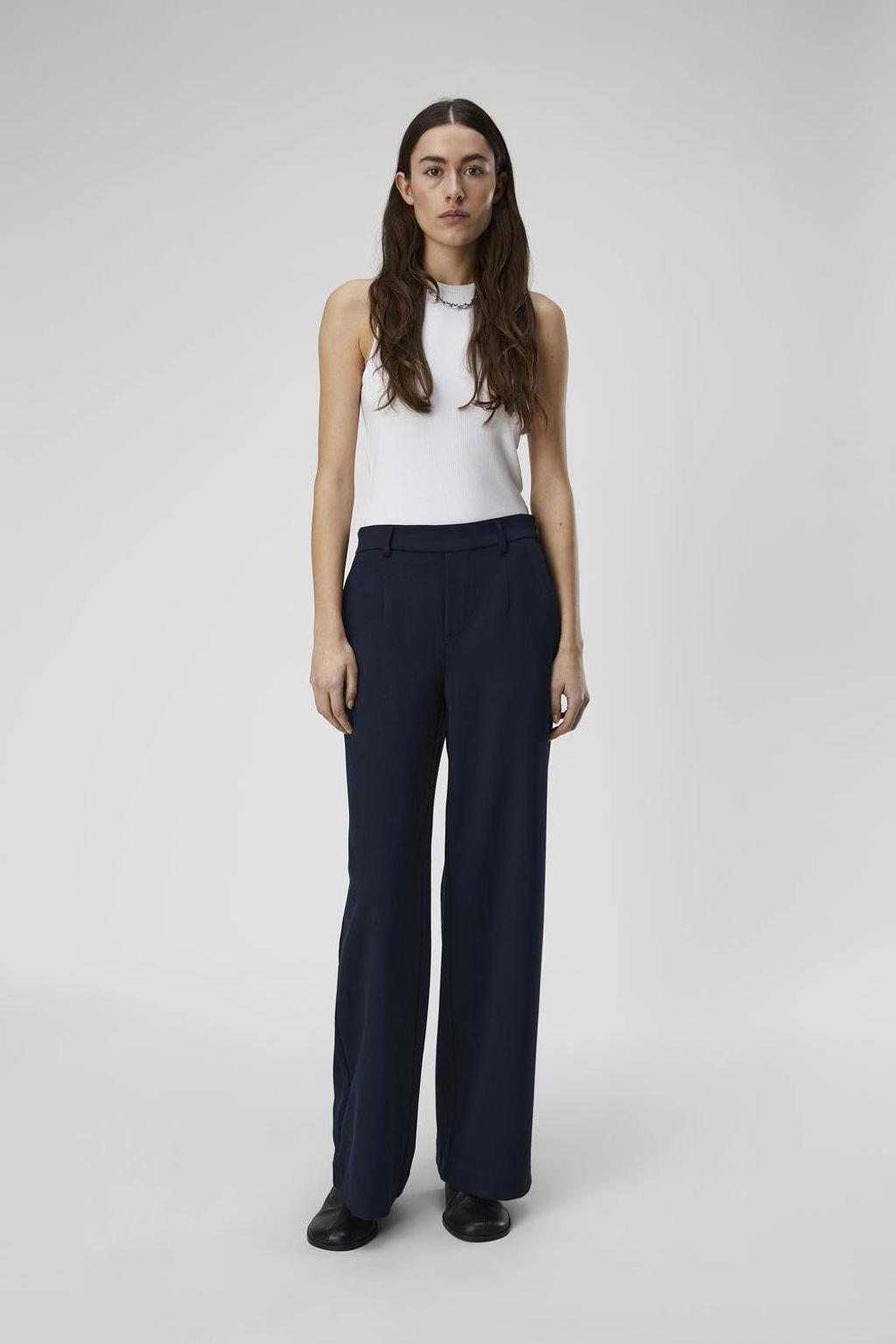 OBJECT wide leg pantalon OBJLISA donkerblauw