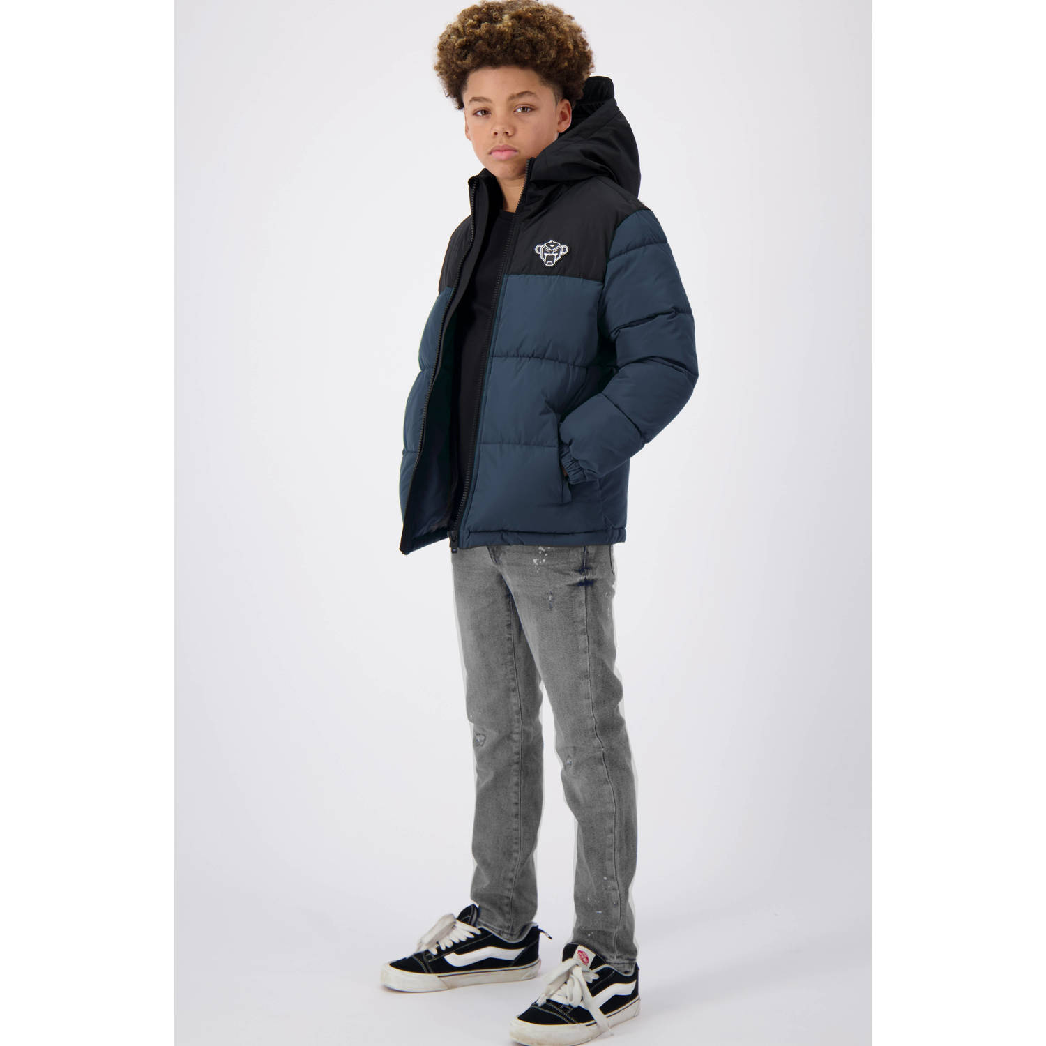 BLACK BANANAS gewatteerde winterjas JR. PEEK PUFFER JACKET met 3D applicatie donkerblauw