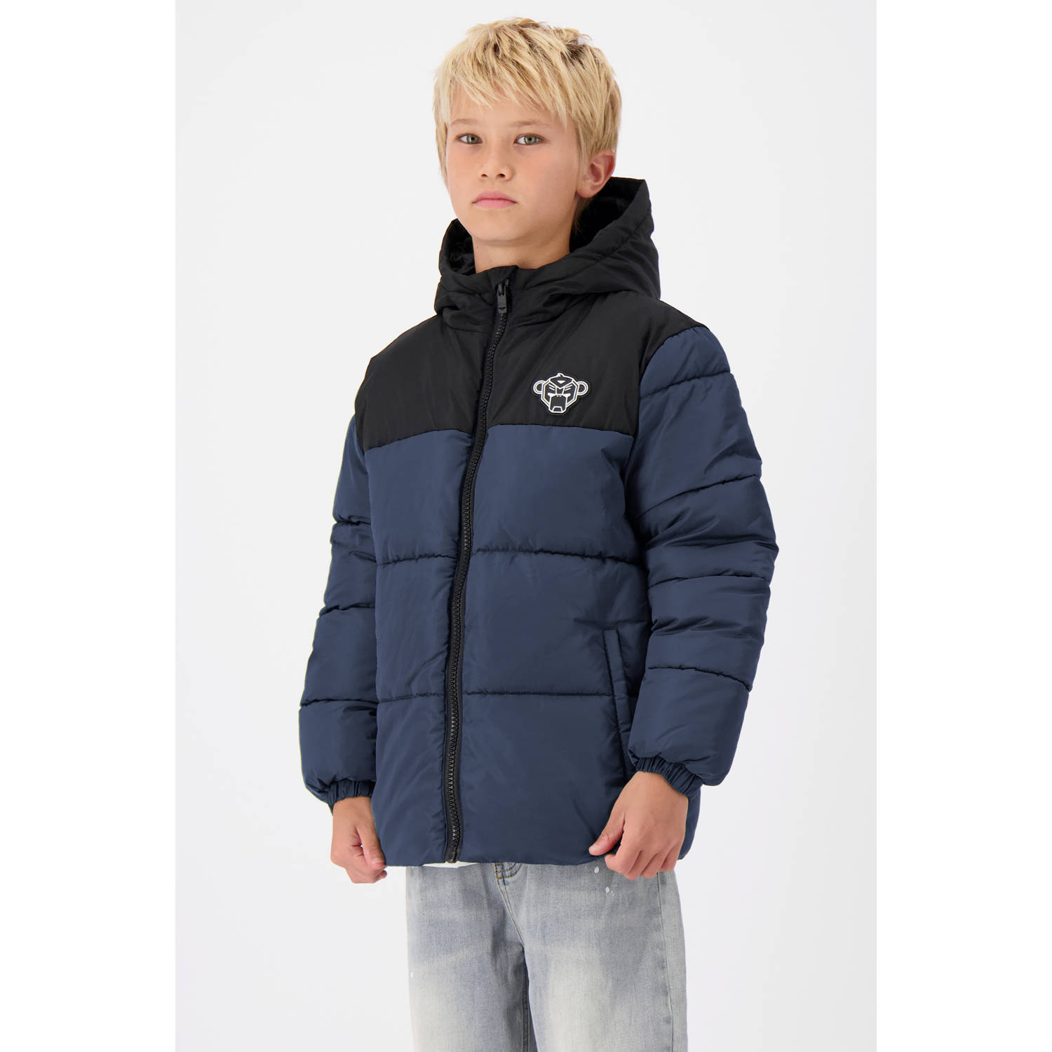 BLACK BANANAS gewatteerde winterjas JR. PEEK PUFFER JACKET met 3D applicatie donkerblauw