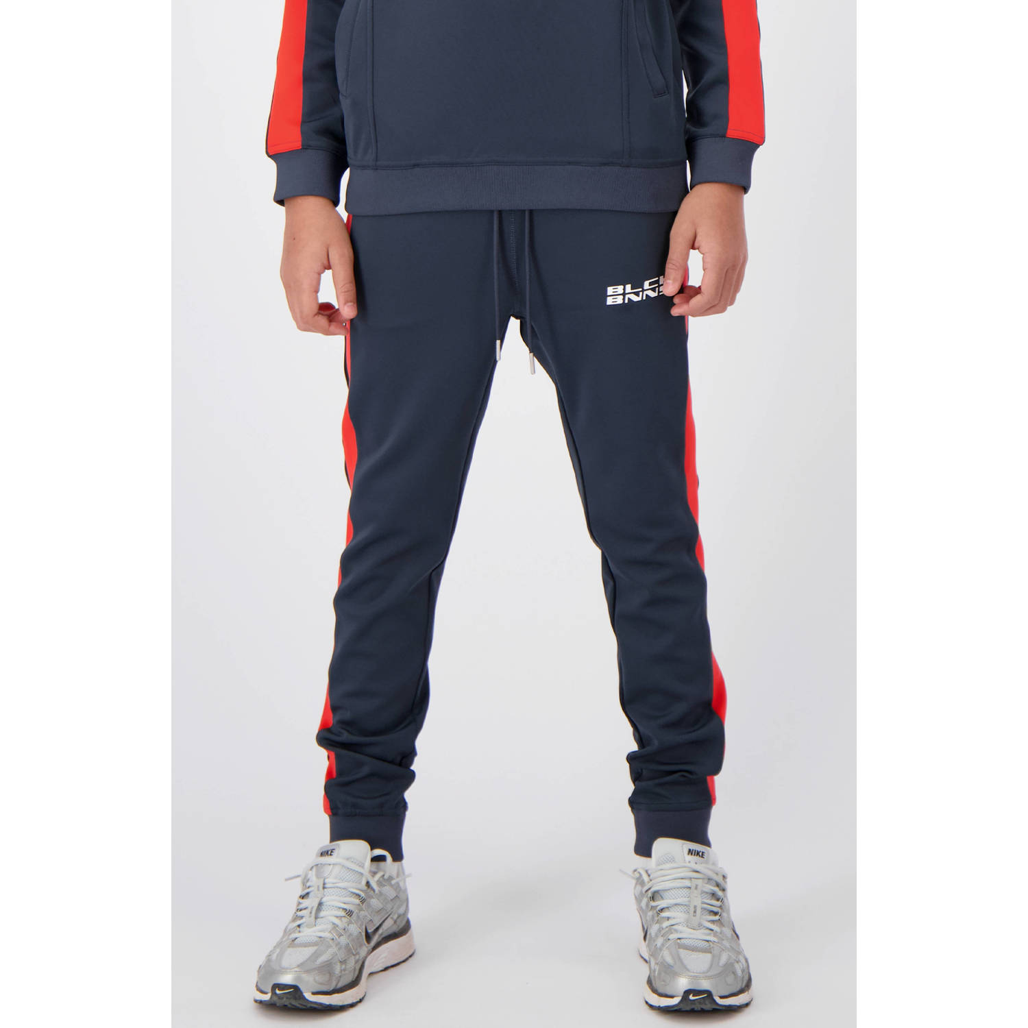 BLACK BANANAS regular fit joggingbroek JR. TRACE met zijstreep en borduursels donkergrijs rood