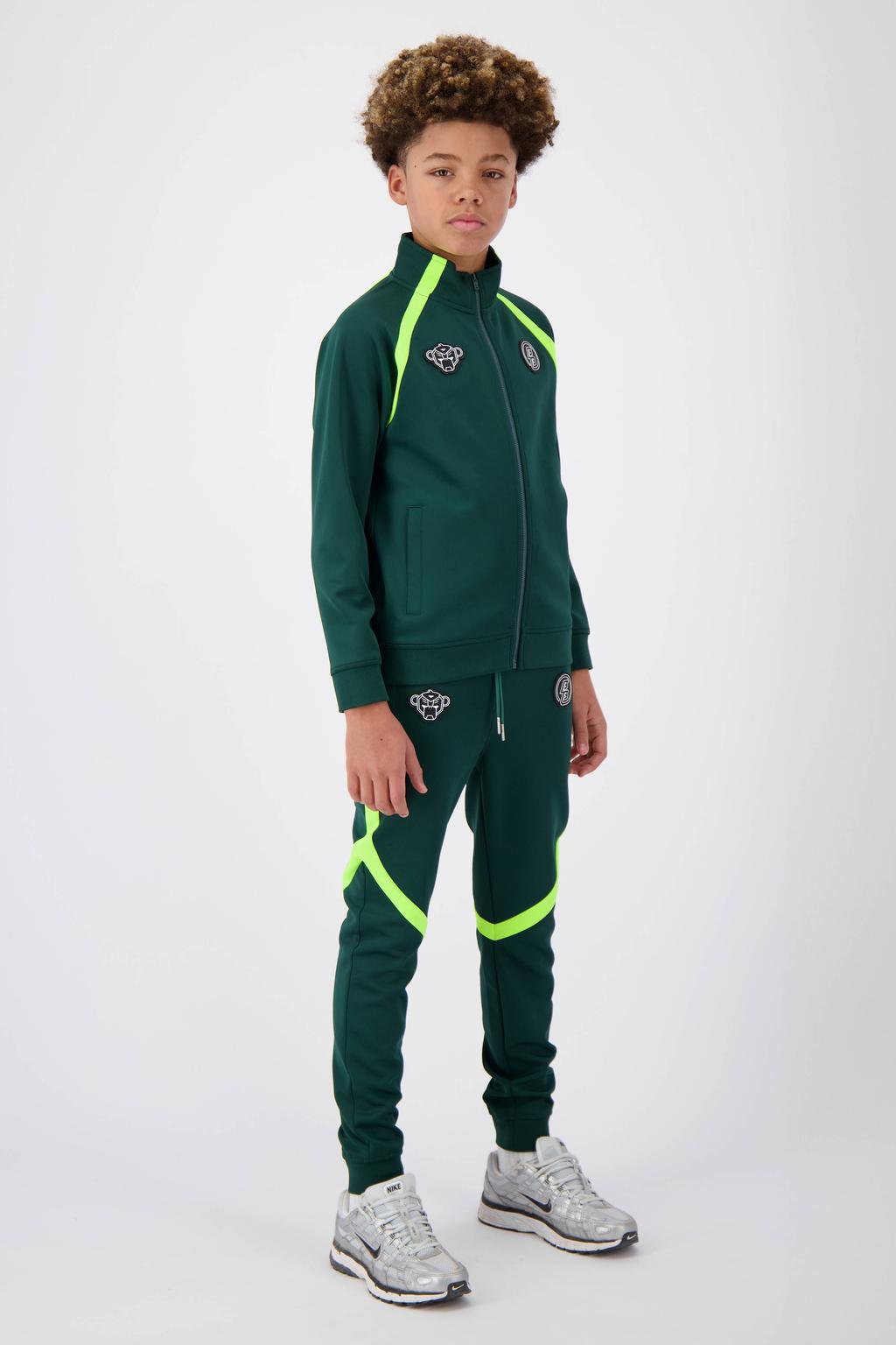 Groen en neonkleurige jongens BLACK BANANAS sweatvest en 3D applicatie diepgroen van polyester met meerkleurige print, lange mouwen, opstaande kraag en ritssluiting