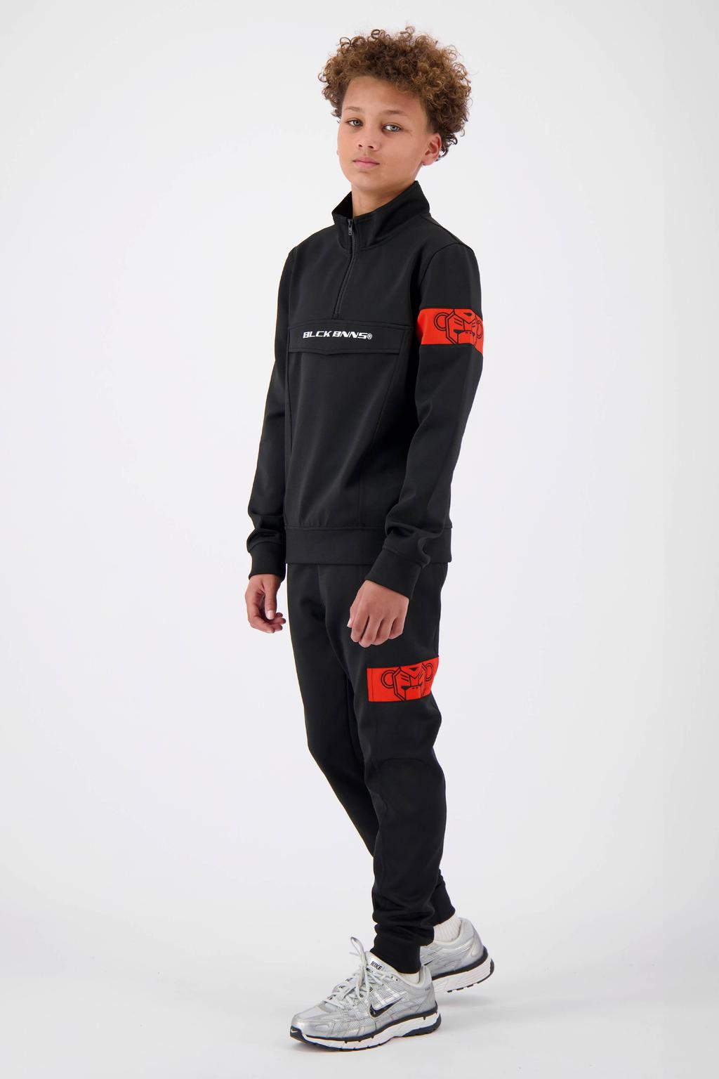 BLACK BANANAS sweater JR. COMMANDER TRACKTOP met contrastbies en borduursels zwart/rood