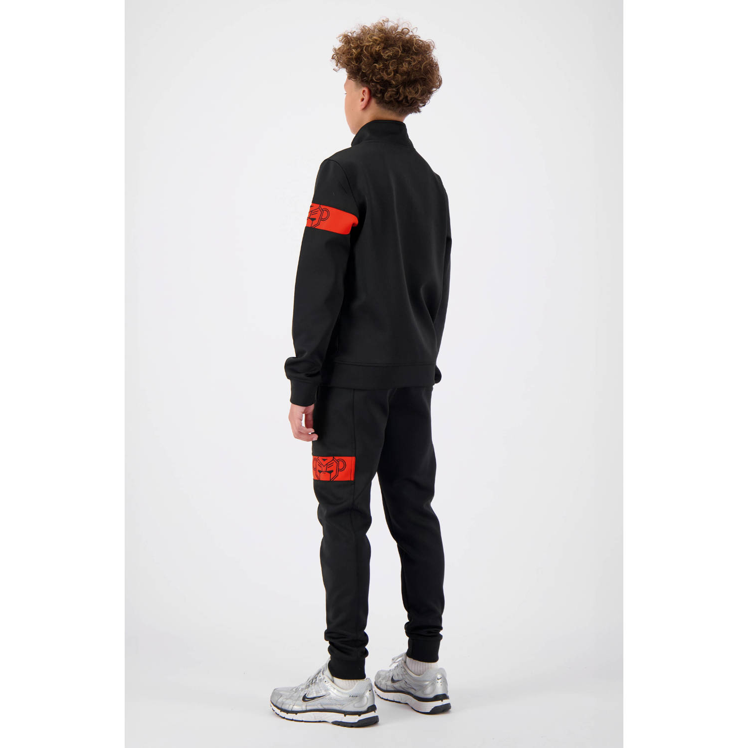 BLACK BANANAS sweater JR. COMMANDER TRACKTOP met contrastbies en borduursels zwart rood