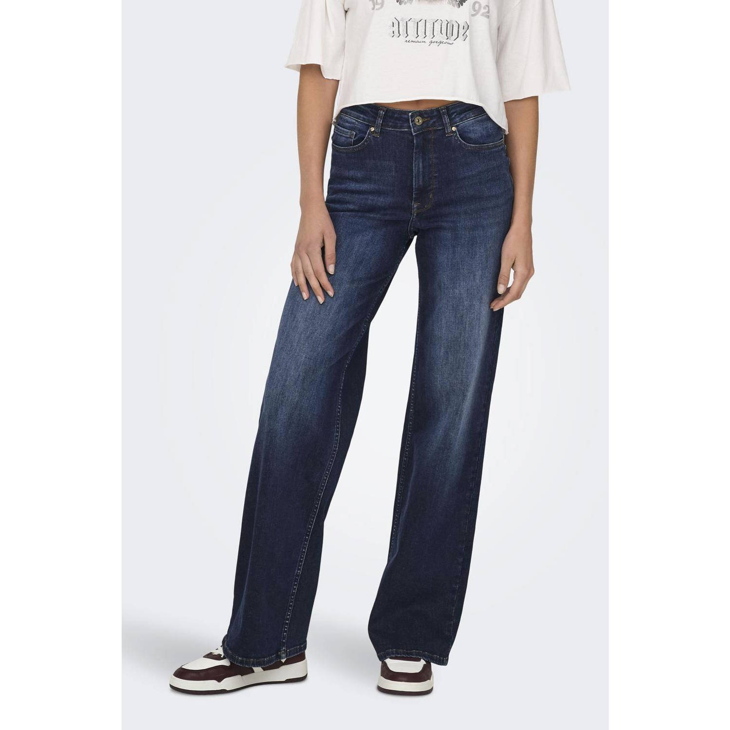 ONLY high waist wide leg jeans ONLMADISON dark blue denim