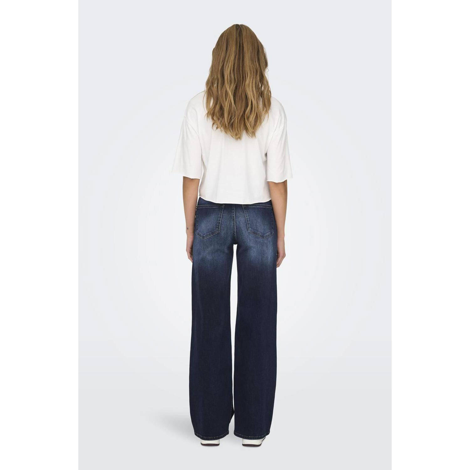 ONLY high waist wide leg jeans ONLMADISON dark blue denim