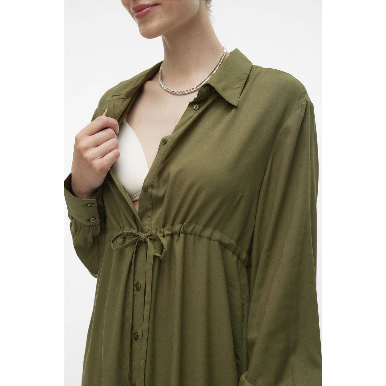 Mamalicious zwangerschaps- en voedingsjurk MLIMAN groen Dames Viscose Klassieke kraag XXL