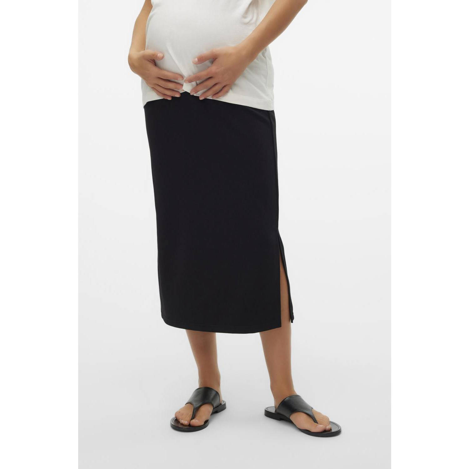 Mamalicious maxi rok zwart Dames Viscose Effen XL