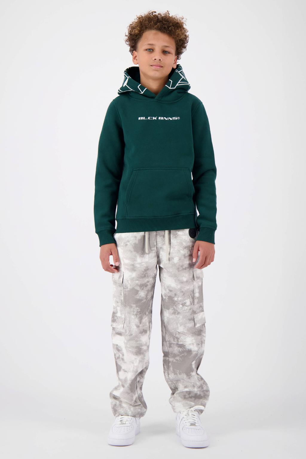 Groen en witte jongens BLACK BANANAS hoodie diepgroen van sweat materiaal met logo dessin, lange mouwen en capuchon