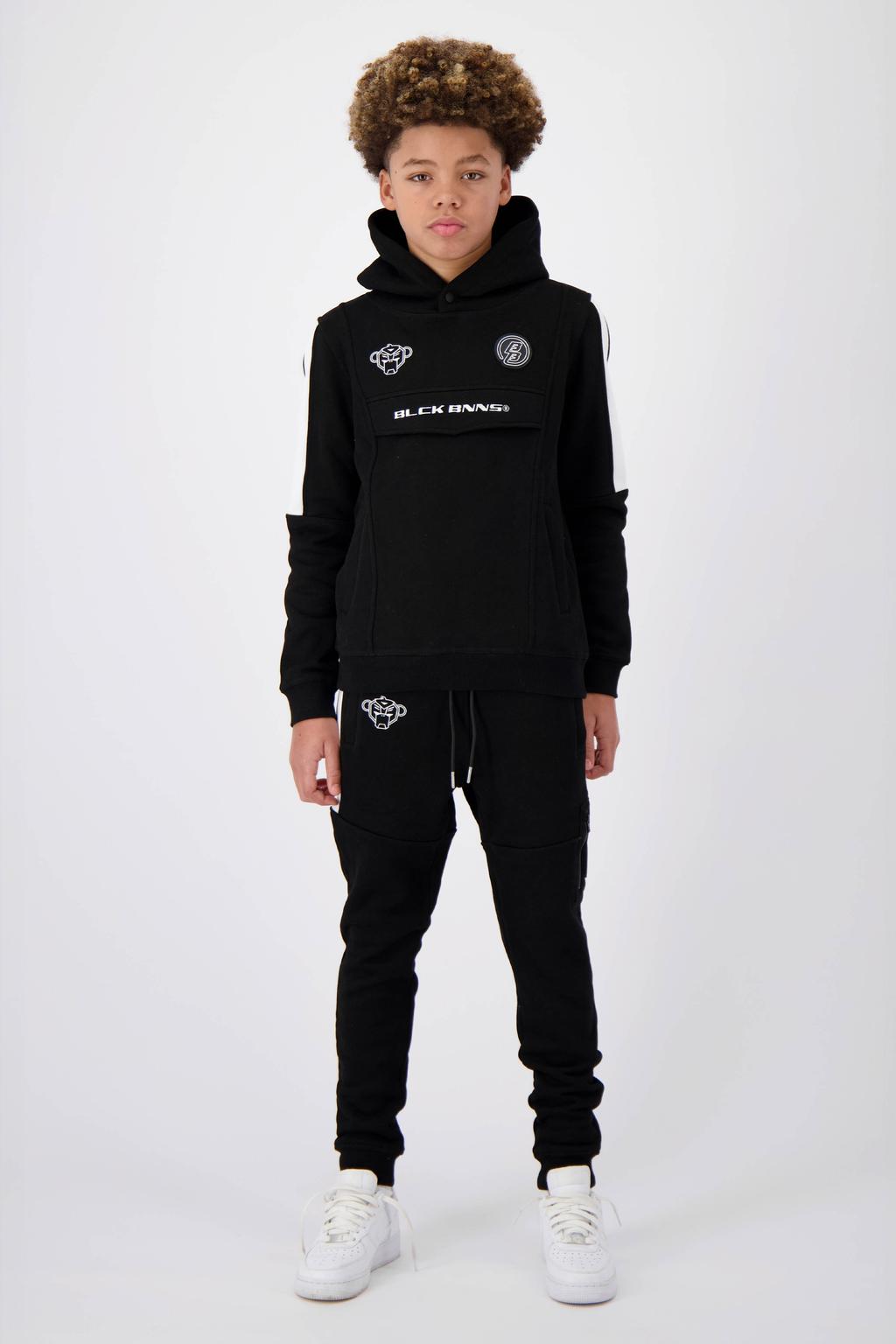 Zwart en witte jongens BLACK BANANAS hoodie van sweat materiaal met meerkleurige print, lange mouwen, capuchon en geribde boorden