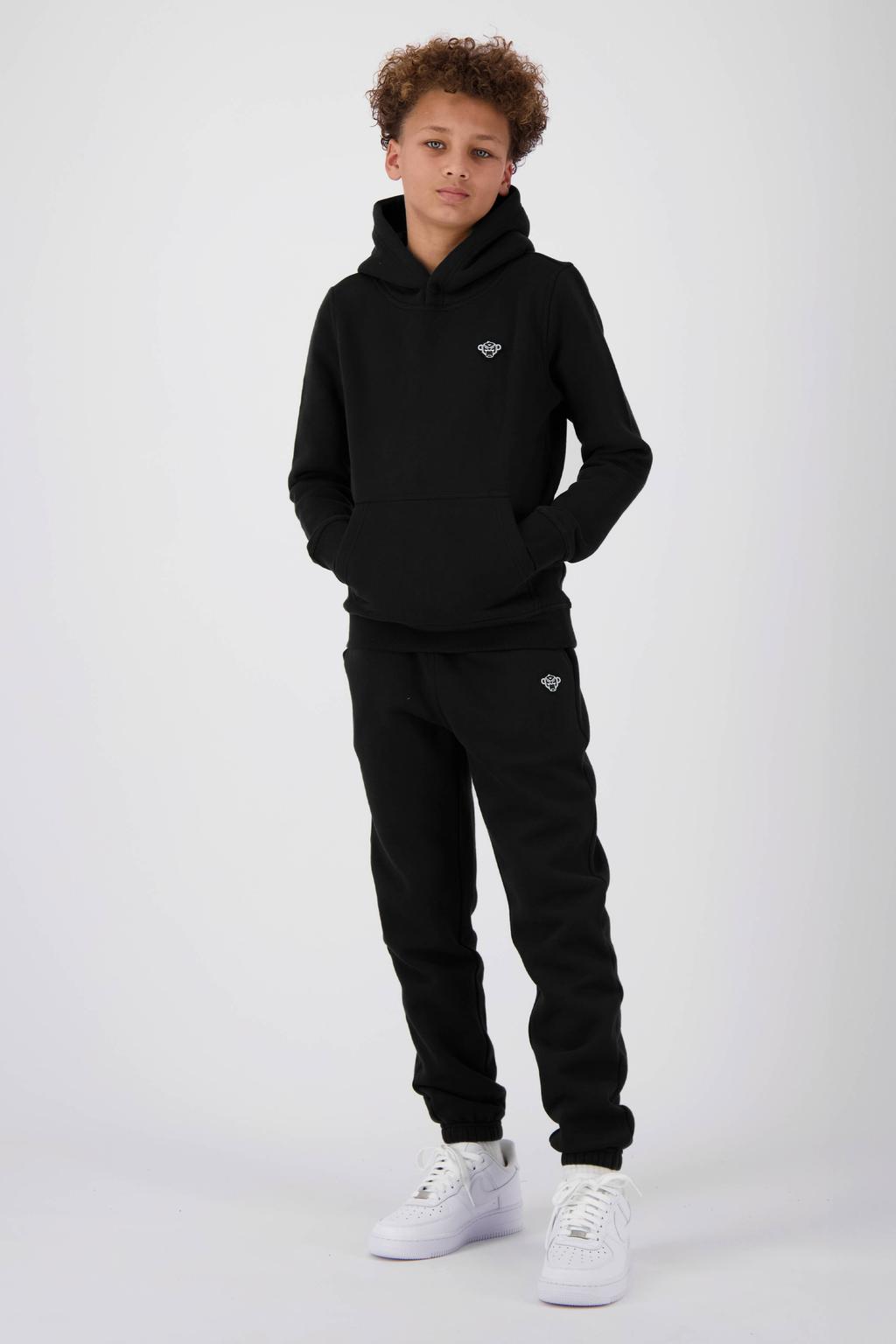 Zwarte jongens BLACK BANANAS sweater met effen, lange mouwen, capuchon en geribde boorden