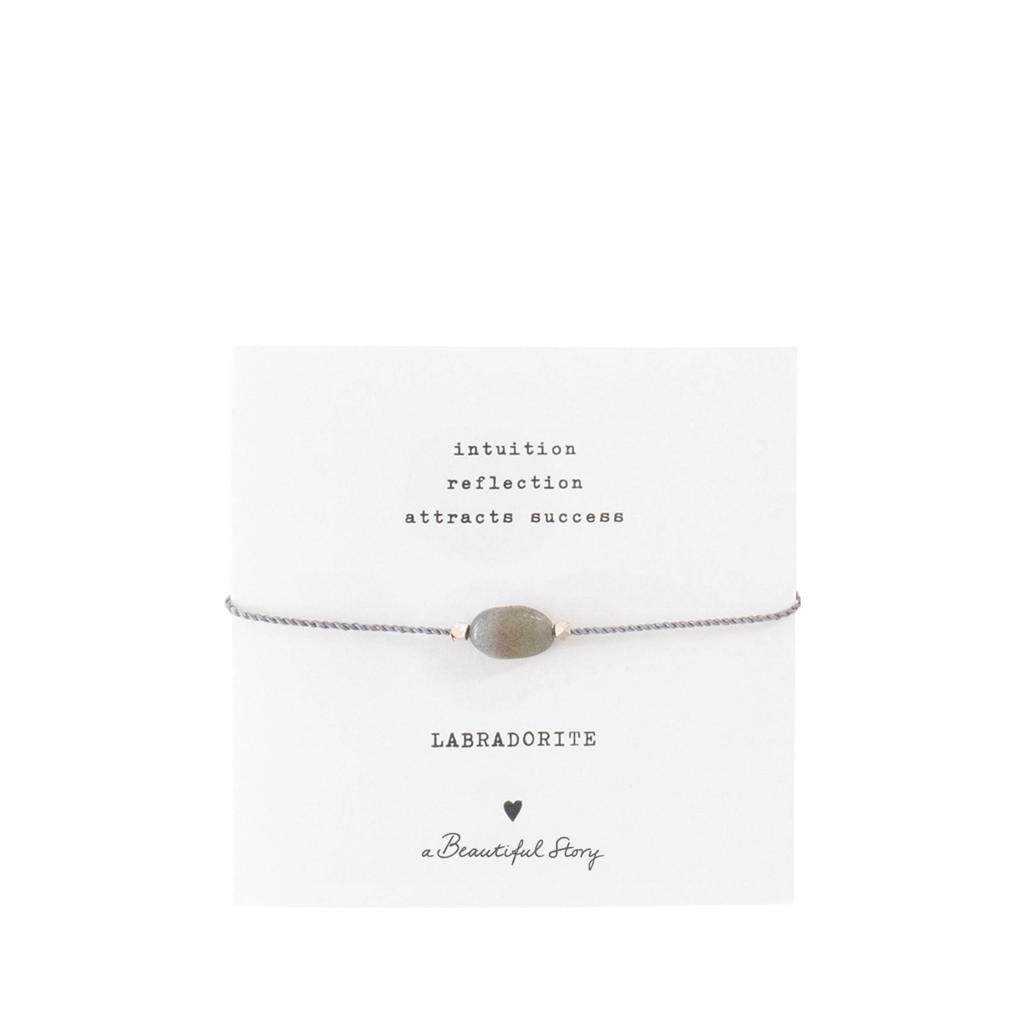 A Beautiful Story armband Gemstone Card Labradoriet zilverkleurig