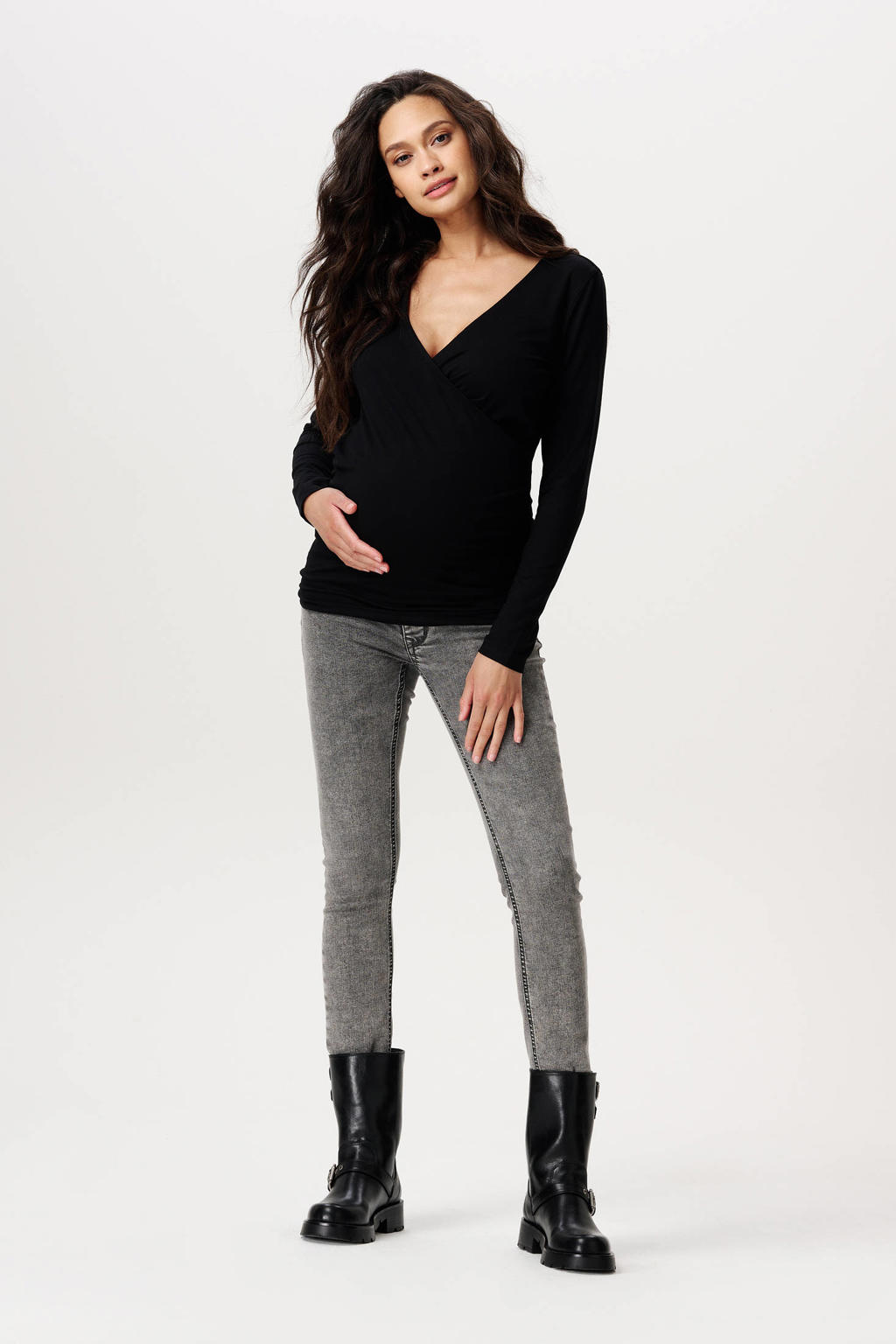 Grey denim dames Noppies maternity zwangerschaps jegging Ella van denim met regular waist, elastische tailleband en effen