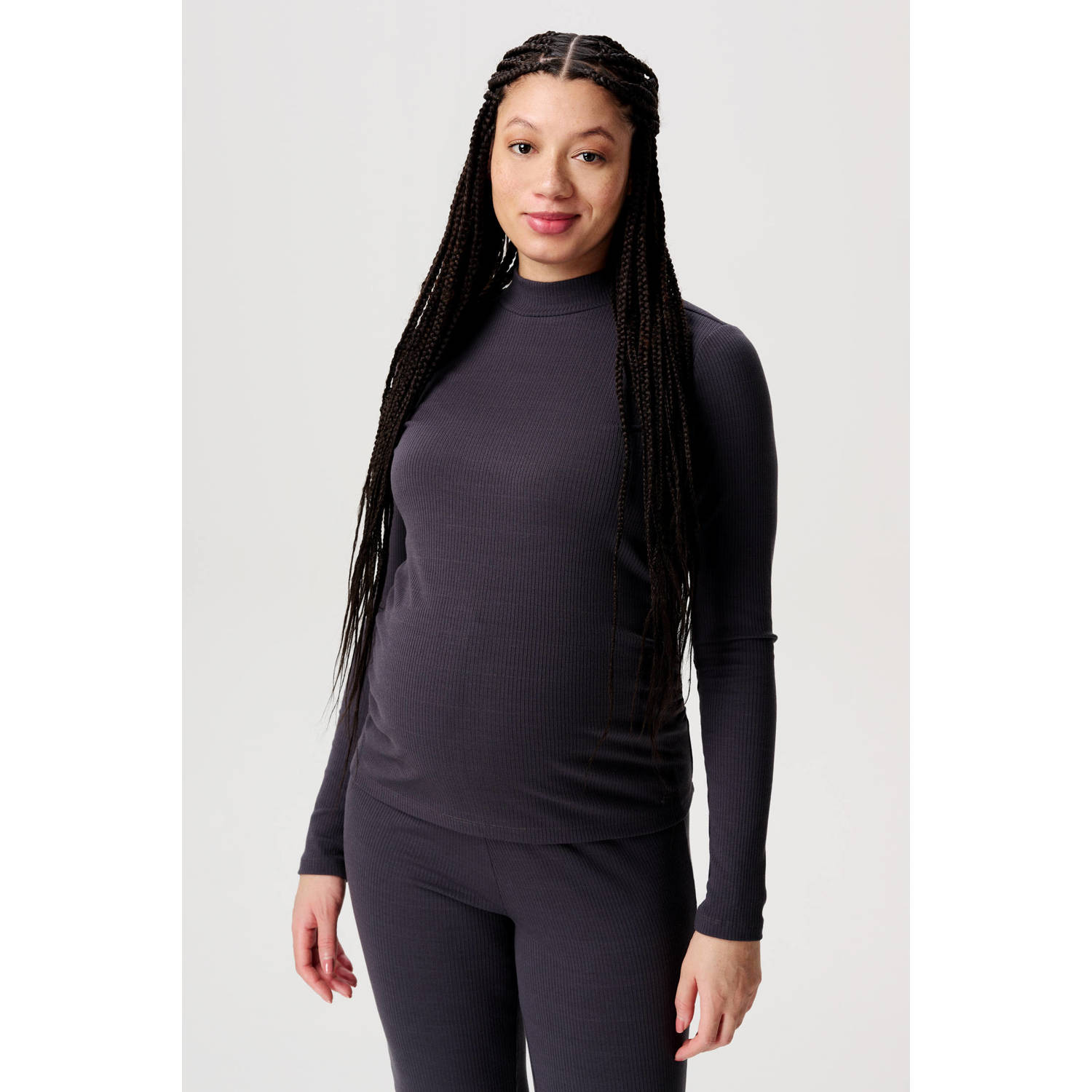 Noppies maternity ribgebreide zwangerschapslongsleeve Sira grijs