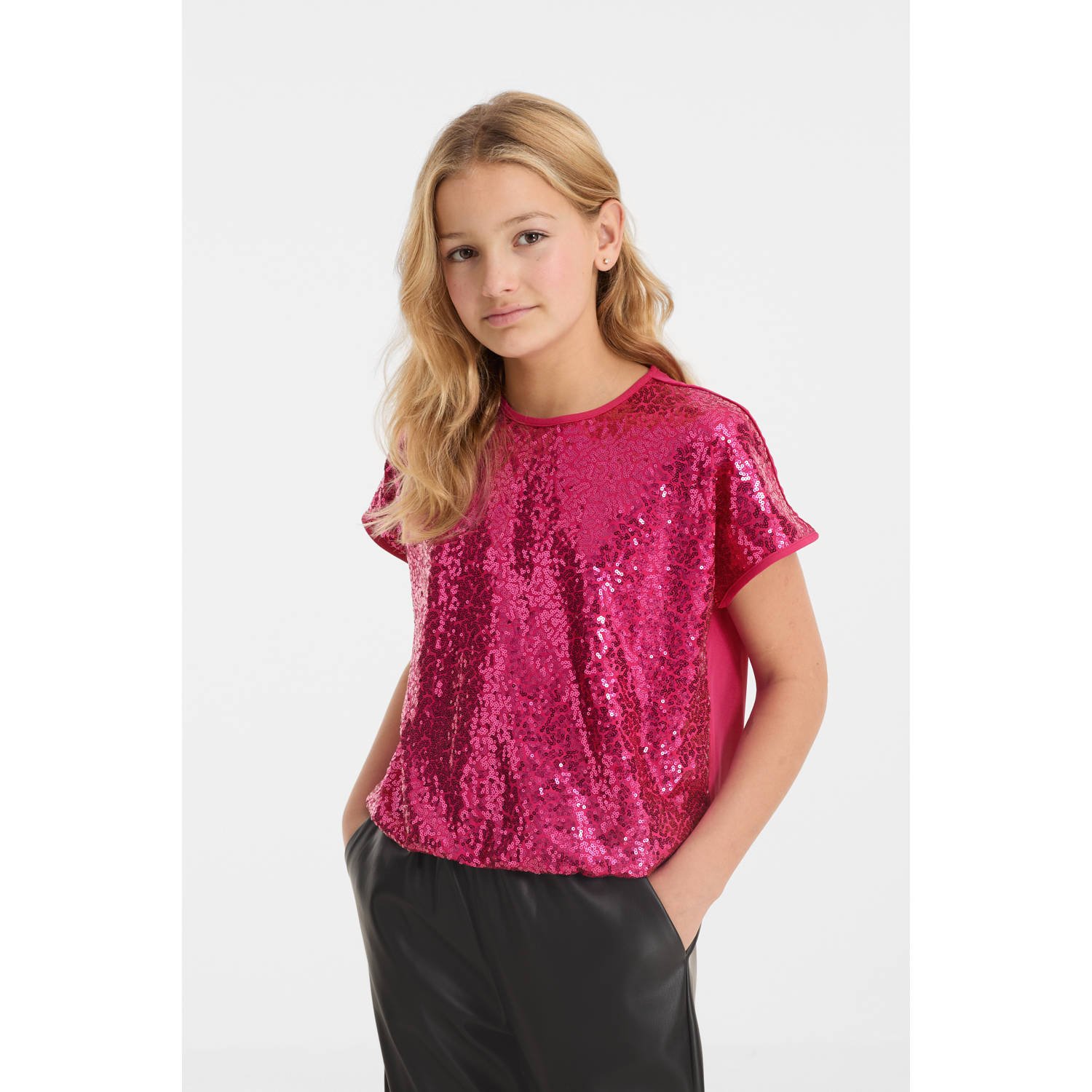 Anytime top met pailletten roze