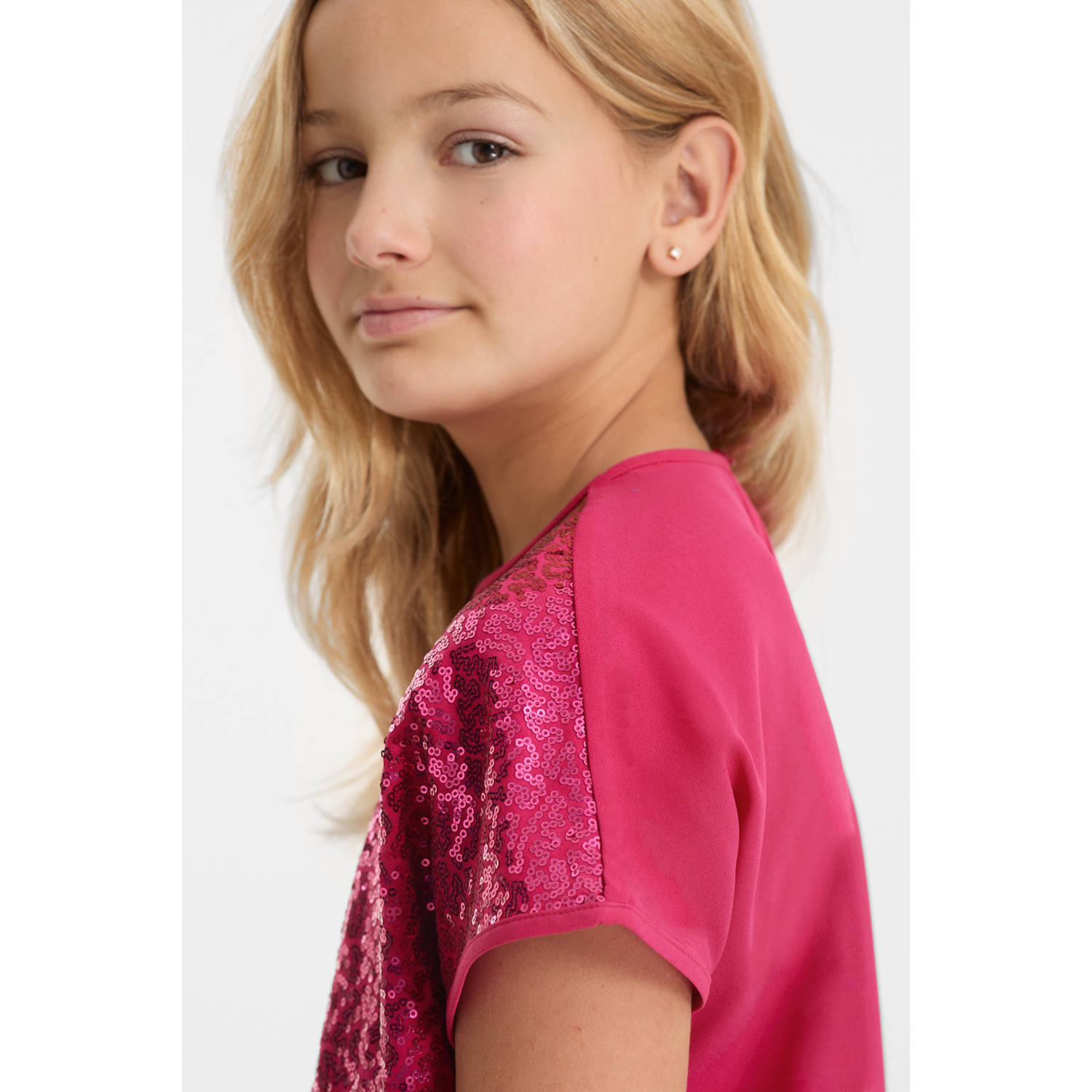 anytime top met pailletten roze