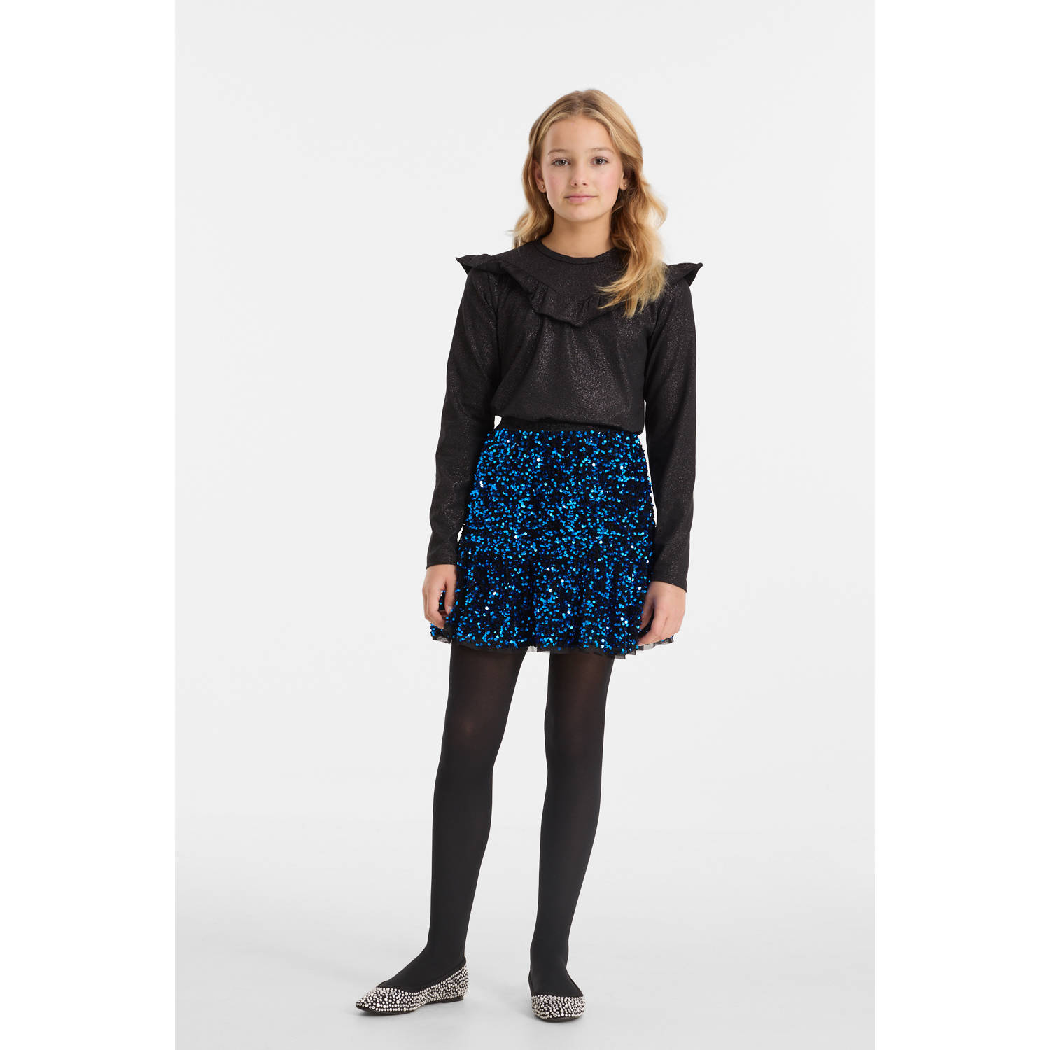 Anytime rok met pailletten blauw
