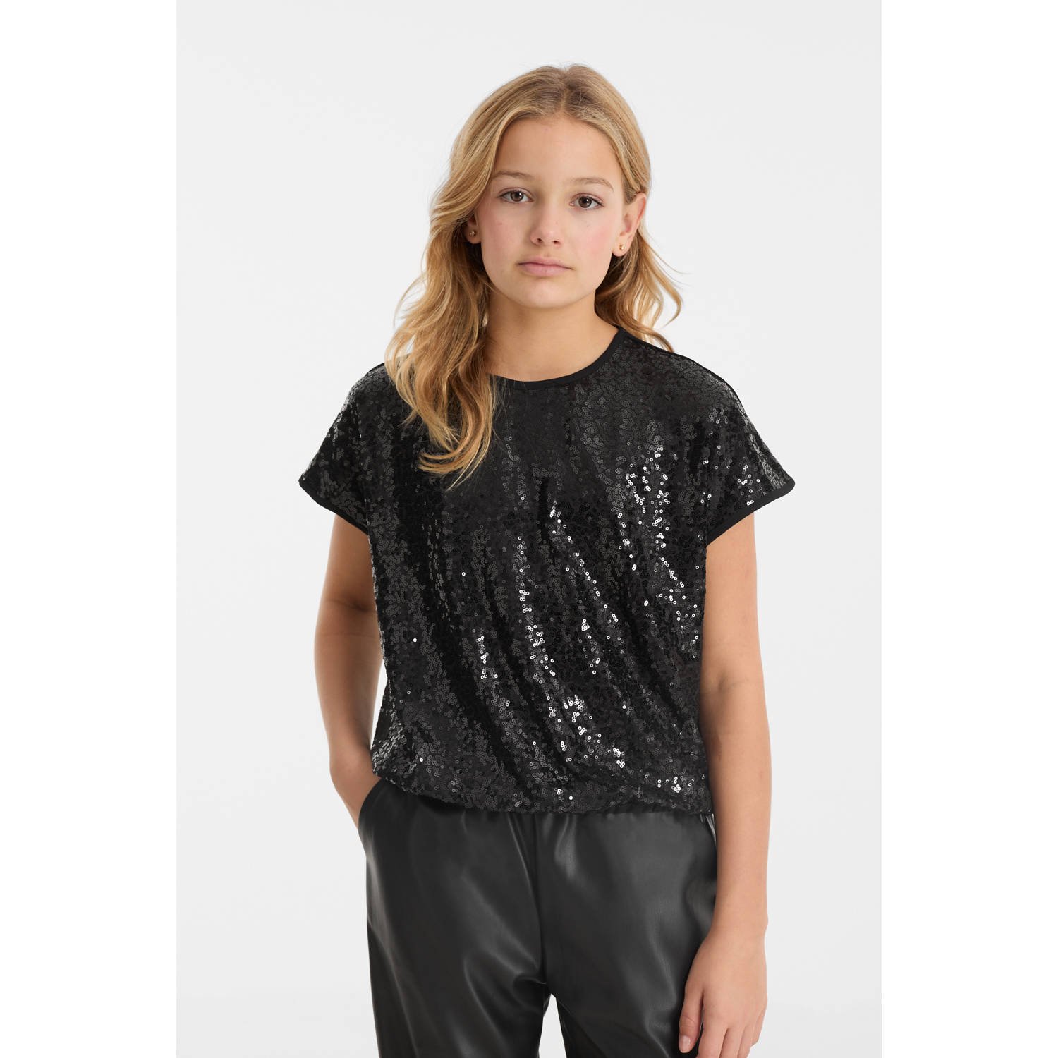 Anytime top met pailletten zwart