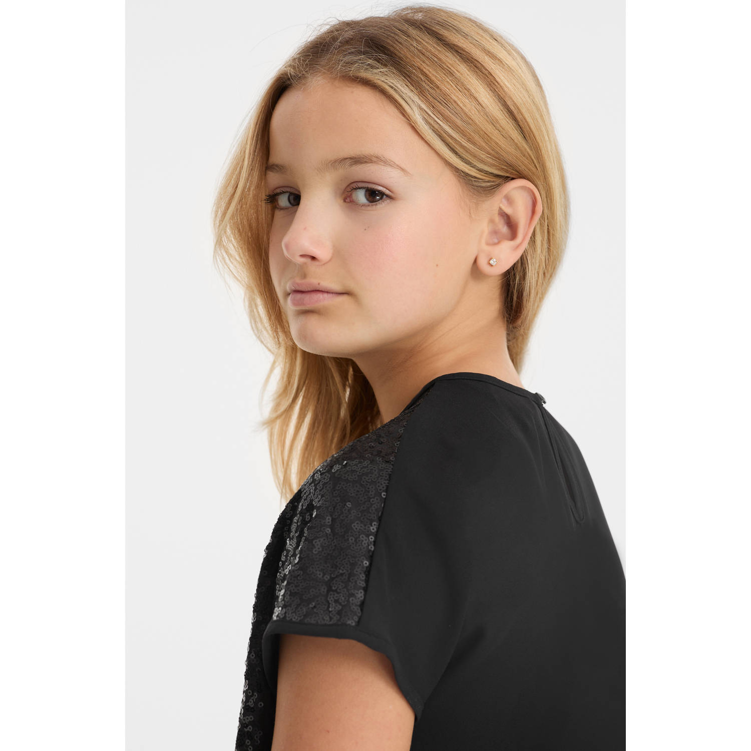 anytime top met pailletten zwart
