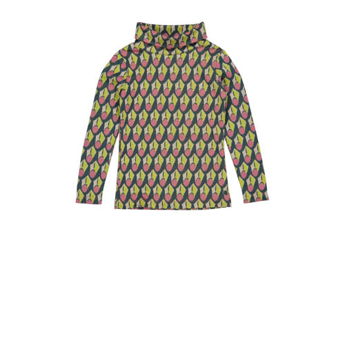 Quapi fijngebreide longsleeve DJENN met all over print petrol/limegroen/roze afbeelding