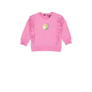 thumbnail: Roze meisjes Quapi Mini sweater en ruches met printopdruk, lange mouwen, ronde hals en drukknoopsluiting