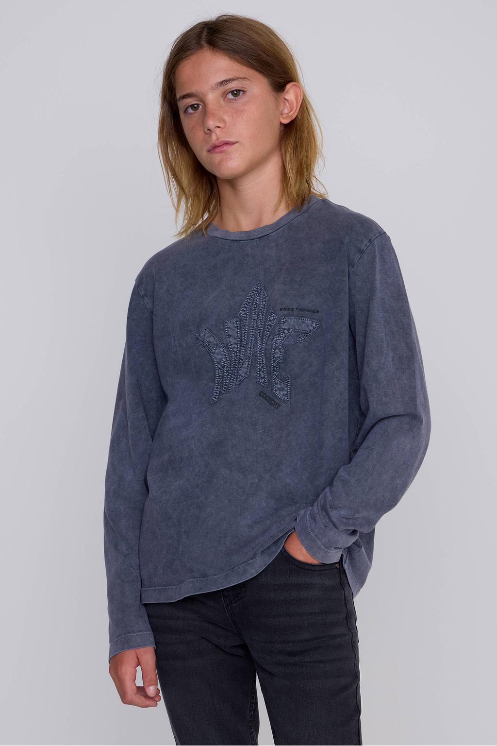 Grijze jongens Coolcat longsleeve Tio acid van katoen met printopdruk, lange mouwen en ronde hals