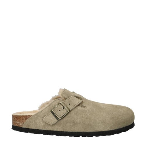 Birkenstock gevoerde suède clogs taupe