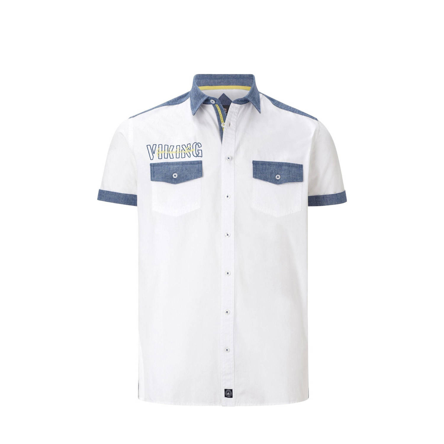 Jan Vanderstorm +FIT Collectie overhemd HERKKO Plus Size met contrastbies wit