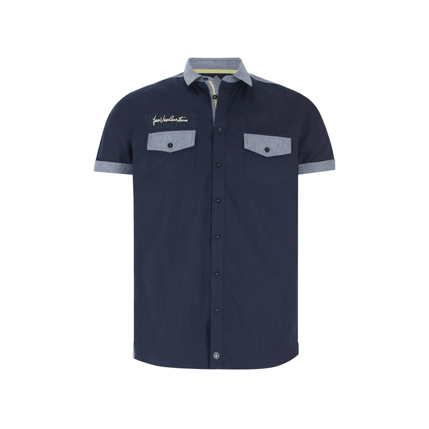 Jan Vanderstorm +FIT Collectie overhemd HERKKO Plus Size met contrastbies donkerblauw