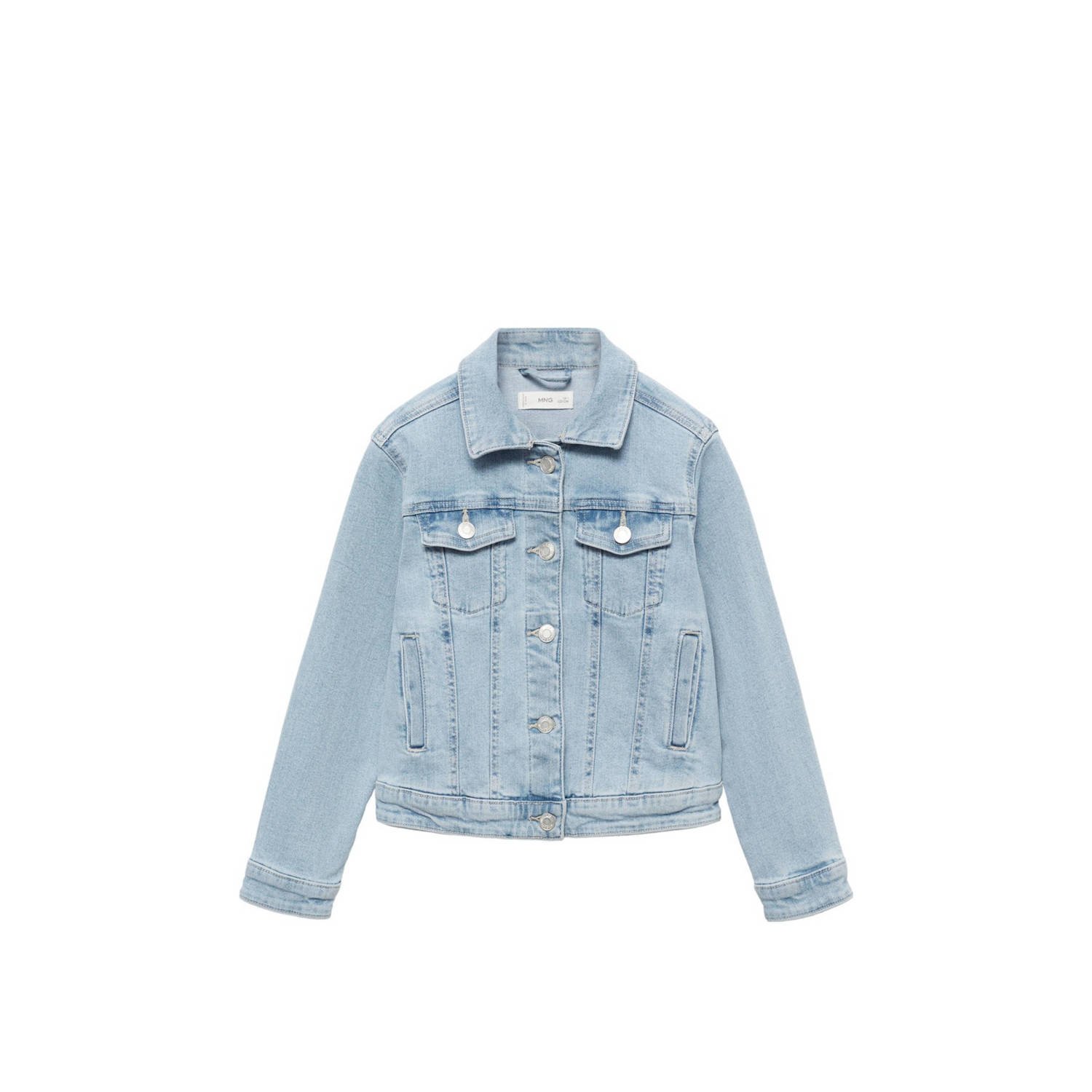 Mango Kids spijkerjas light blue Blauw Meisjes Denim Klassieke kraag Effen 128