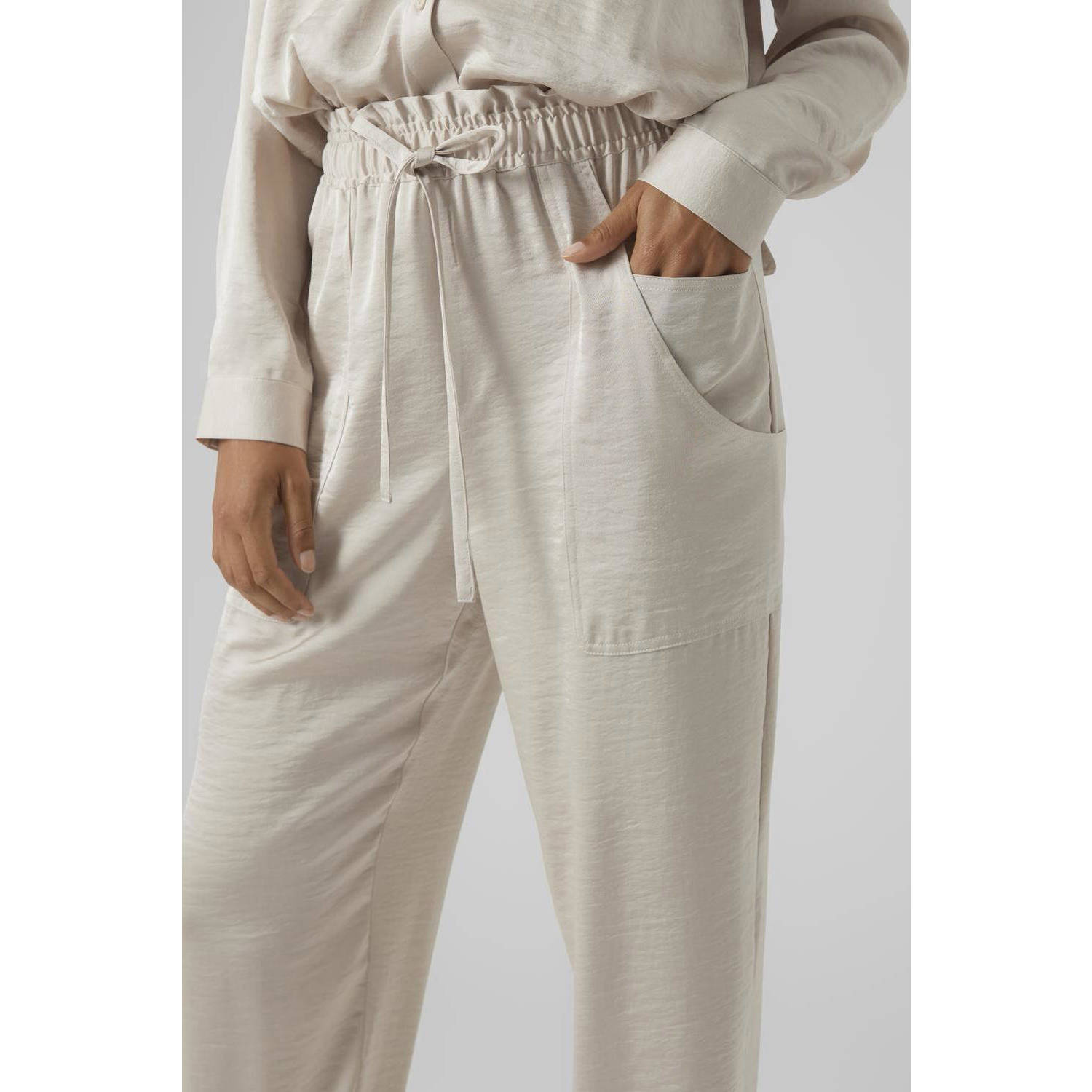 VERO MODA high waist loose fit broek VMMARYS beige
