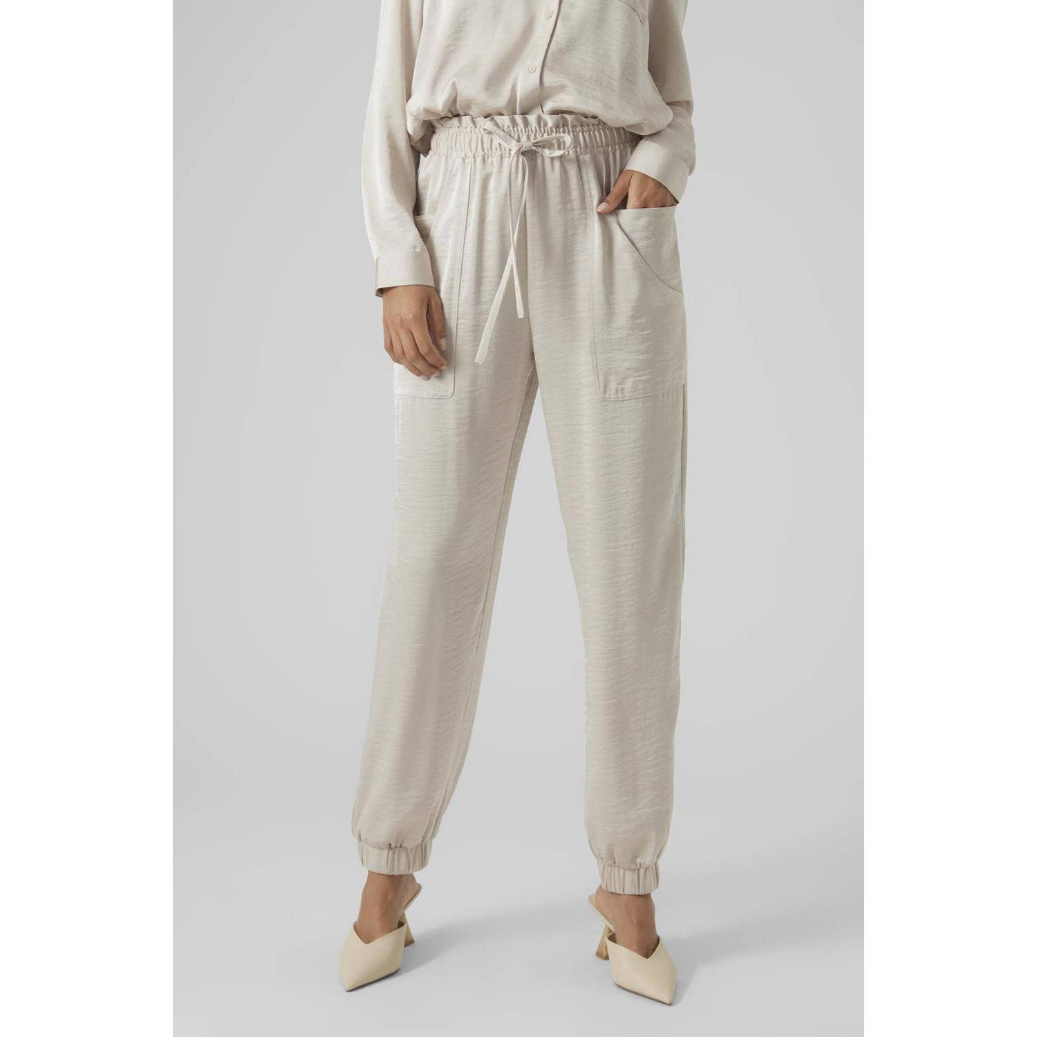 VERO MODA high waist loose fit broek VMMARYS beige