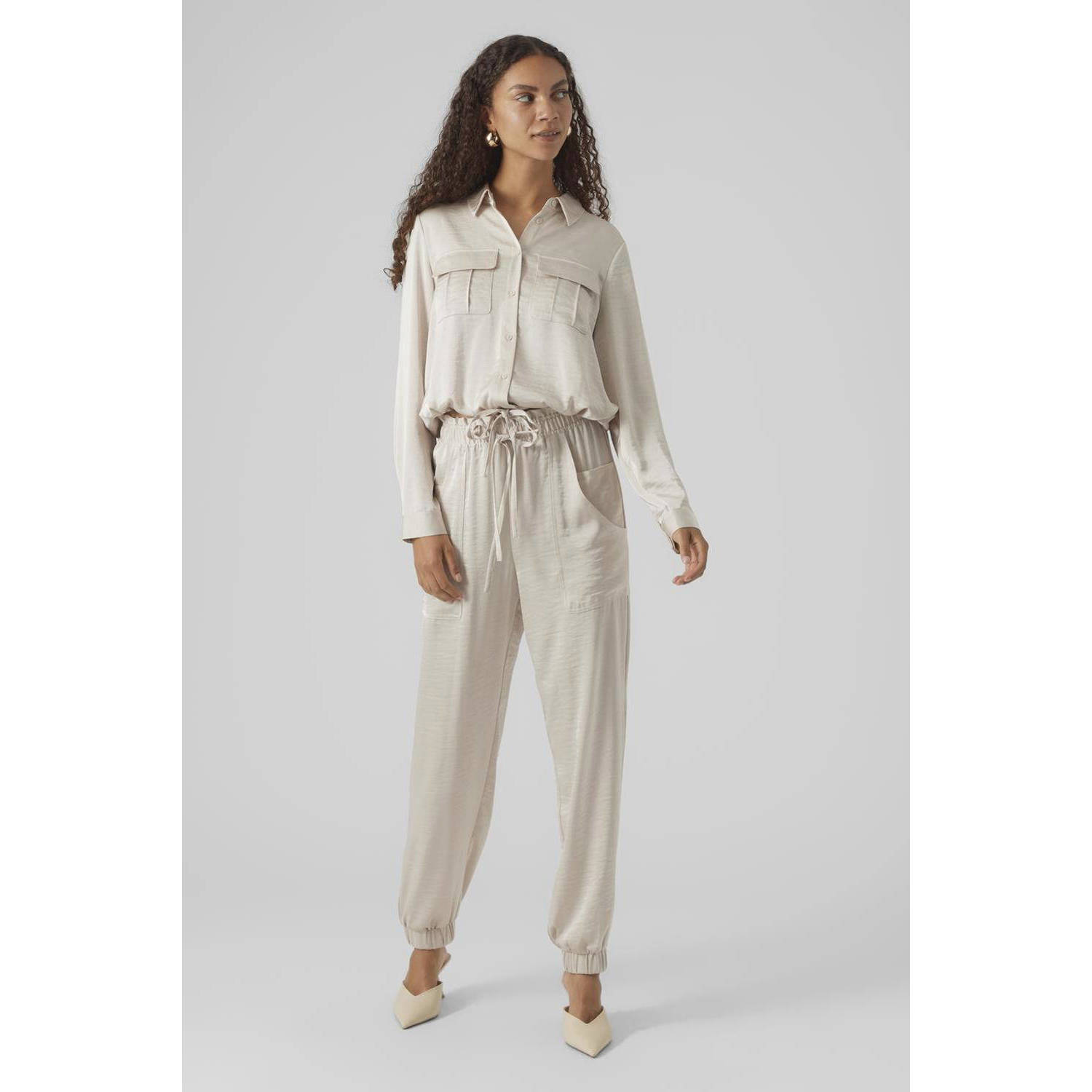 VERO MODA high waist loose fit broek VMMARYS beige