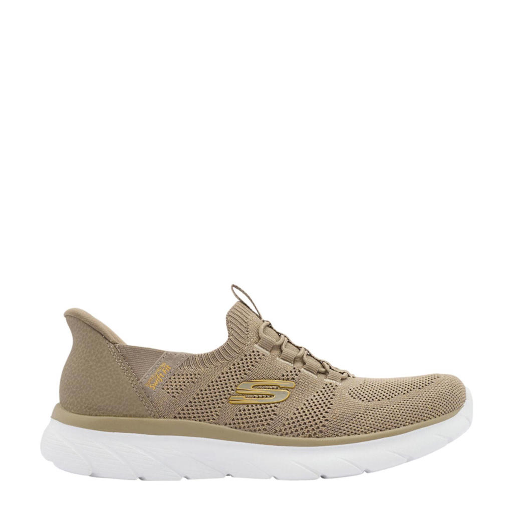 Bruin en lichtbruine dames Skechers Sole provider van textiel/rubber met elastische veters