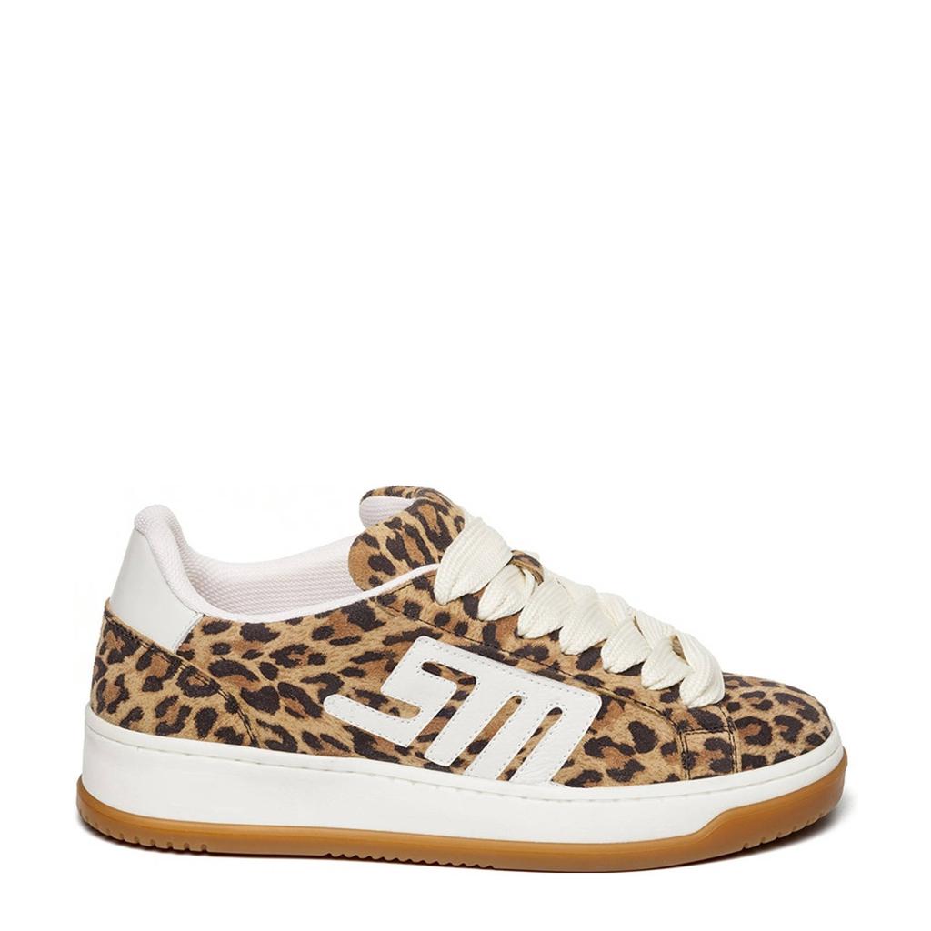 Beige dames Steve Madden Alysha leren sneakers met veters en panterprint