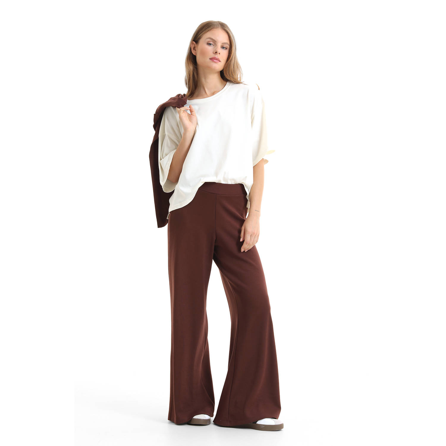 Anytime ponte wide leg pantalon bruin