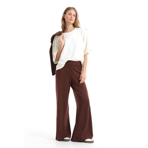 anytime jersey wide leg pantalon bruin afbeelding