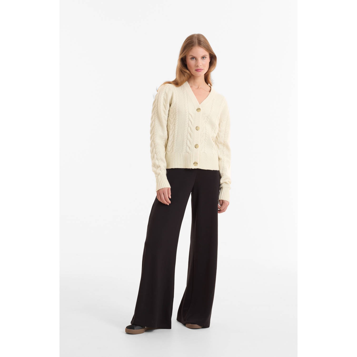 anytime ponte wide leg pantalon zwart