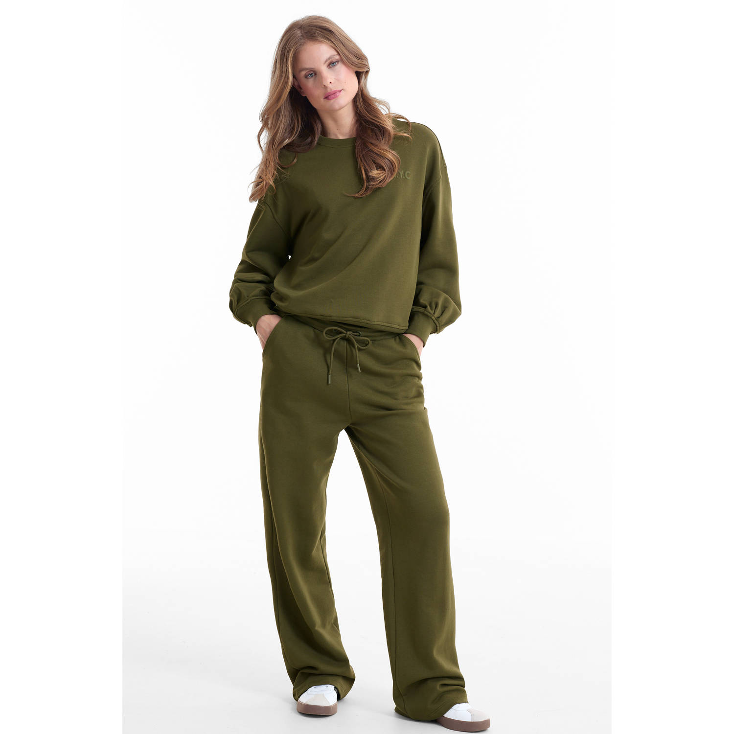 Anytime wide leg joggingbroek khaki