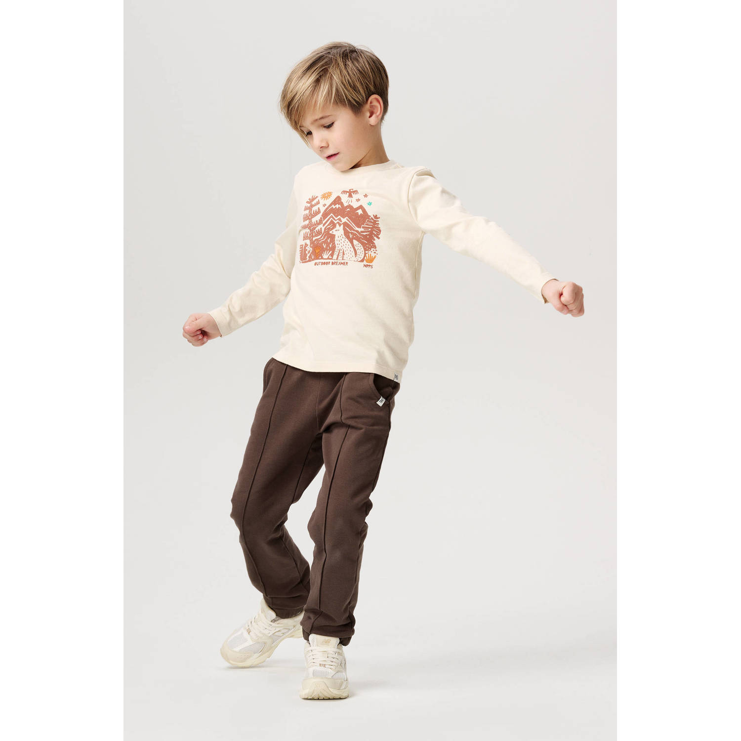 Noppies kids longsleeve Haveri met printopdruk ecru oranje
