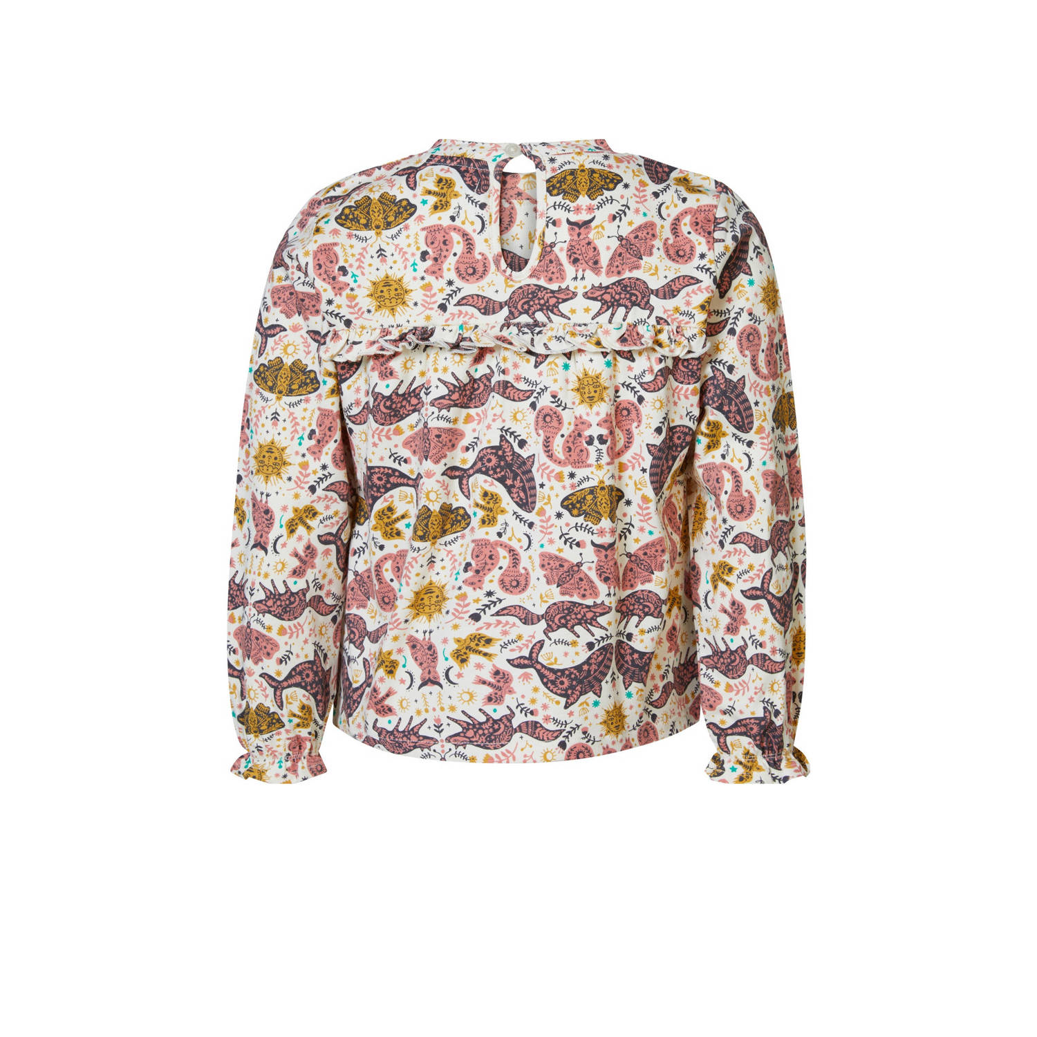 Noppies kids longsleeve Jega met all over print roze geel wit