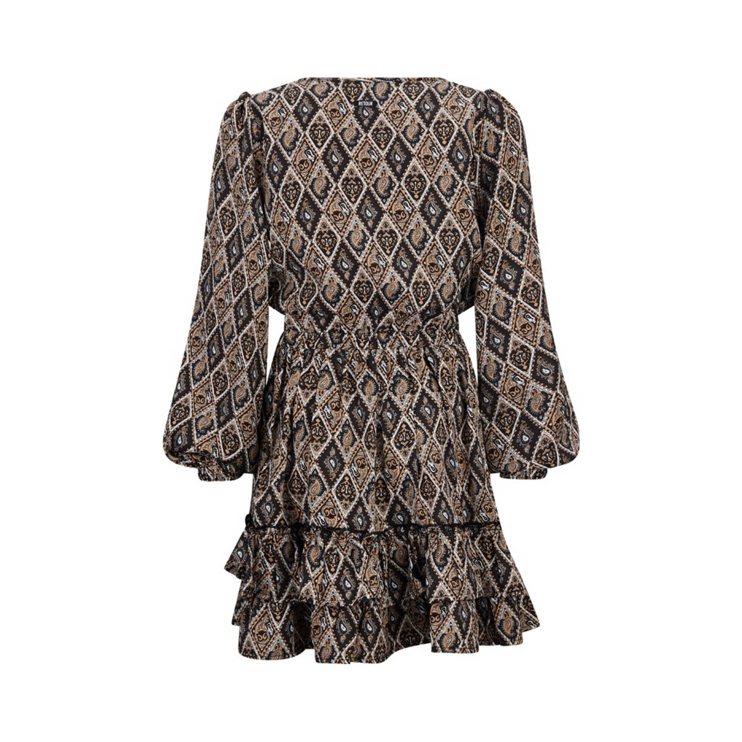 Retour Jeans jurk Ginger met all over print zwart bruin